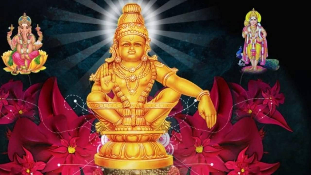 Divine Lord Ayyappa Surrounded by Gods and Blossoming Flowers — 1280x720 wallpaper
