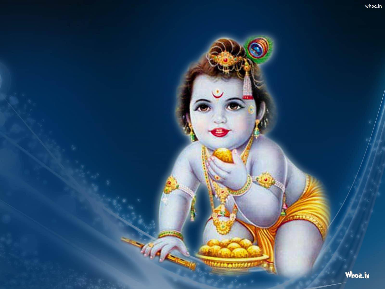 Divine Moment of Bal Krishna enjoying a Kadamba fruit — 1600x1200 wallpaper