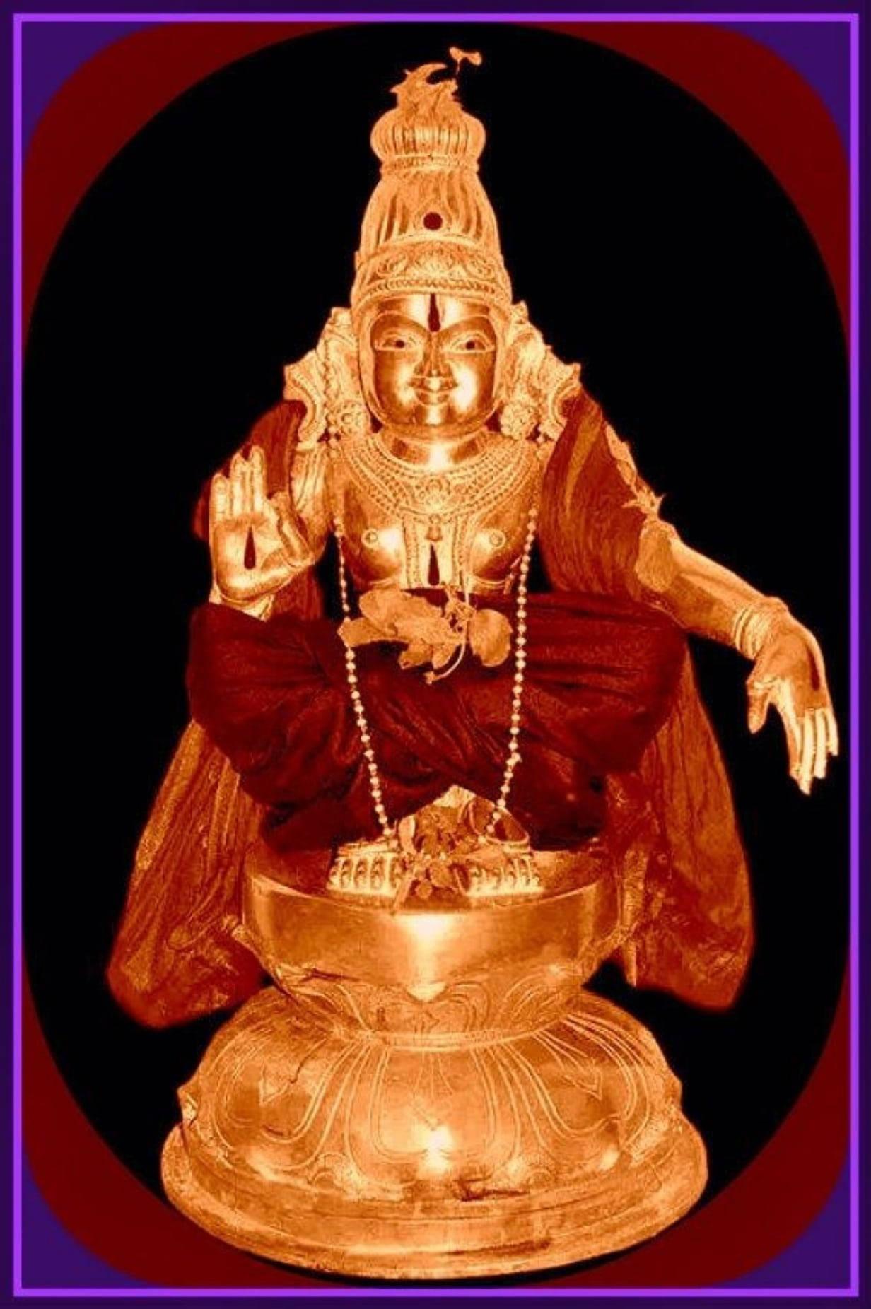 Divine representation of Lord Ayyappa in vibrant Red and Purple hues — 1232x1852 wallpaper