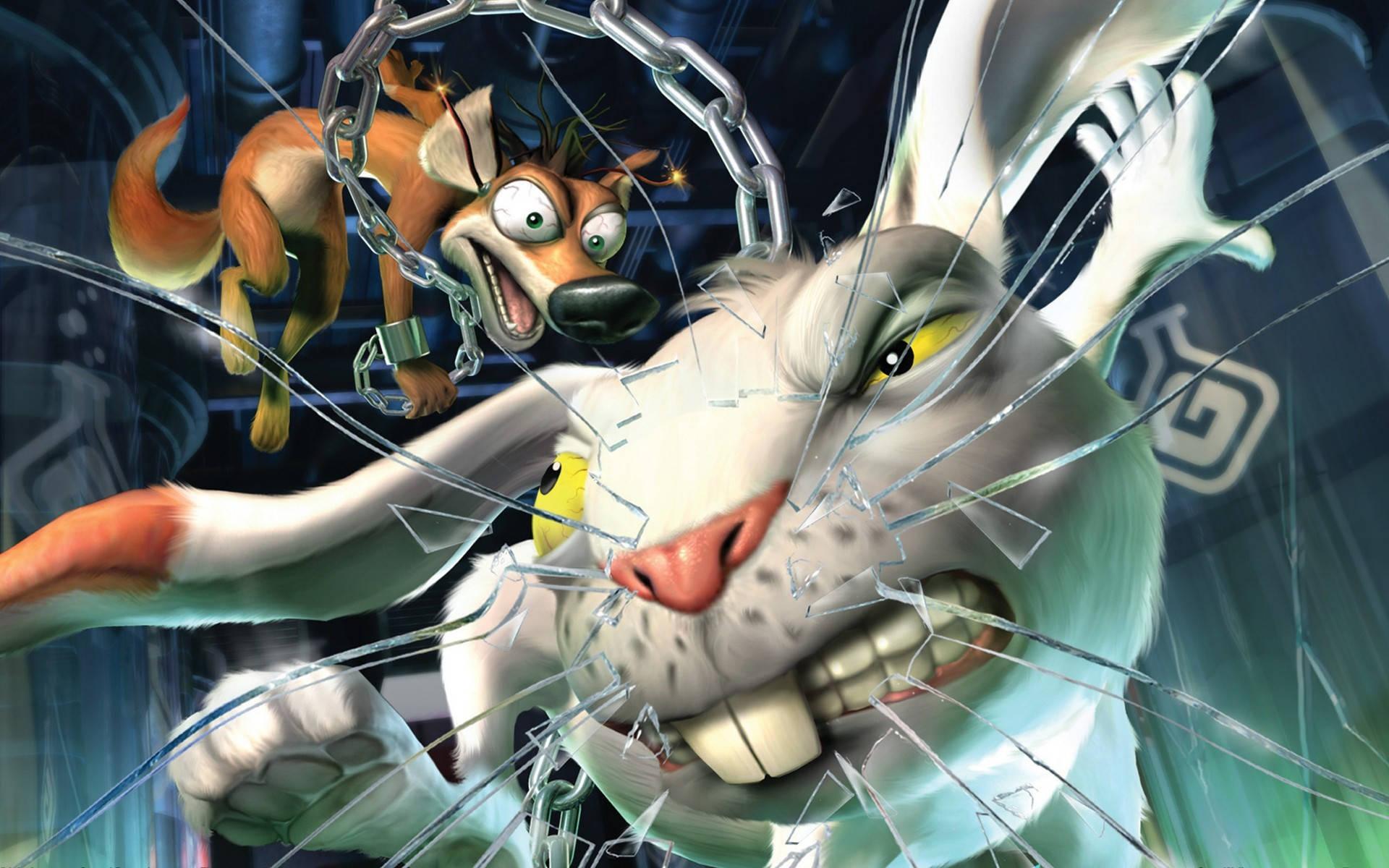 Dog And Rabbit Cracked Screen — 1920x1200 wallpaper