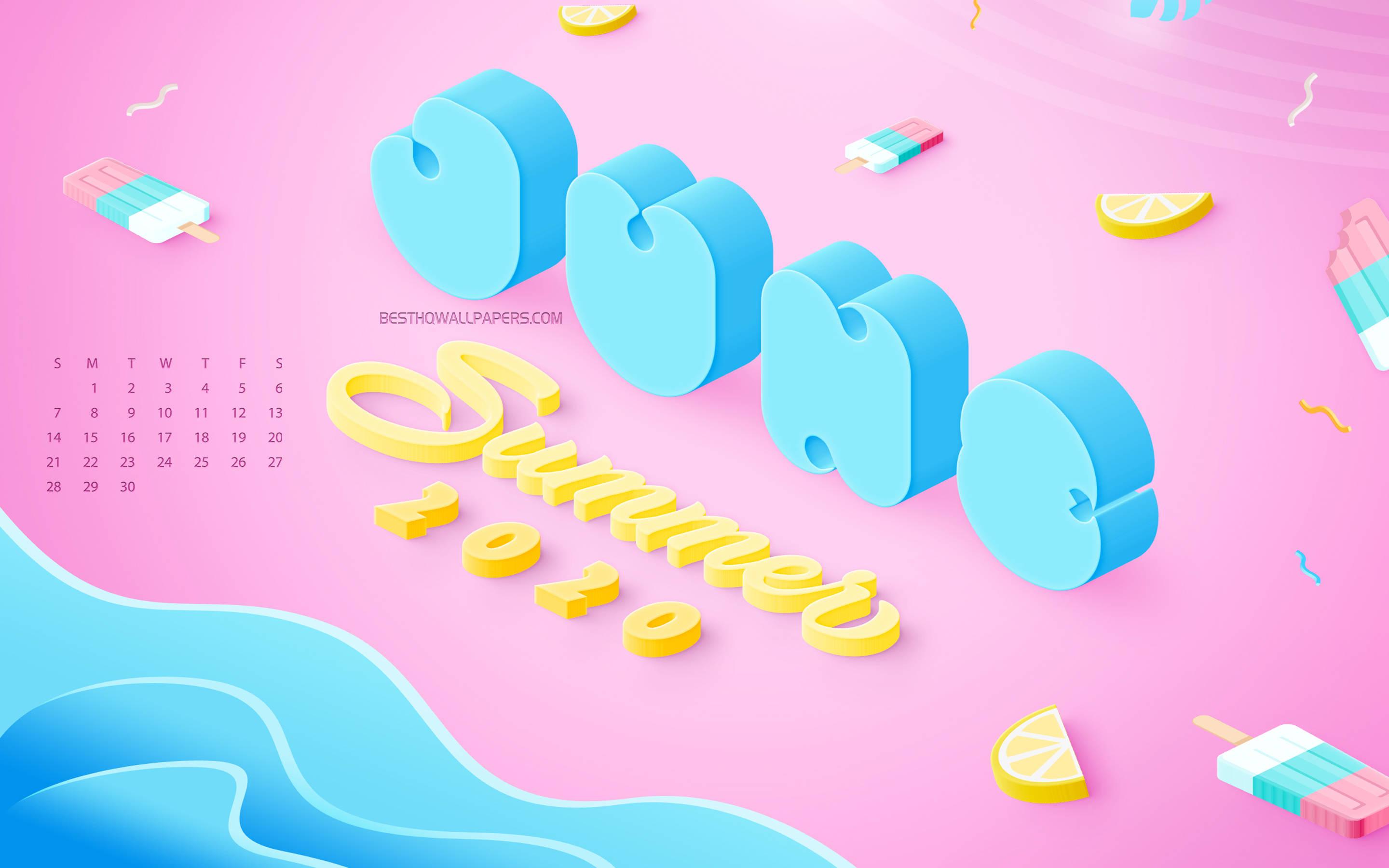Embrace warmth and sunshine of June with this 3D summer calendar — 2880x1800 wallpaper