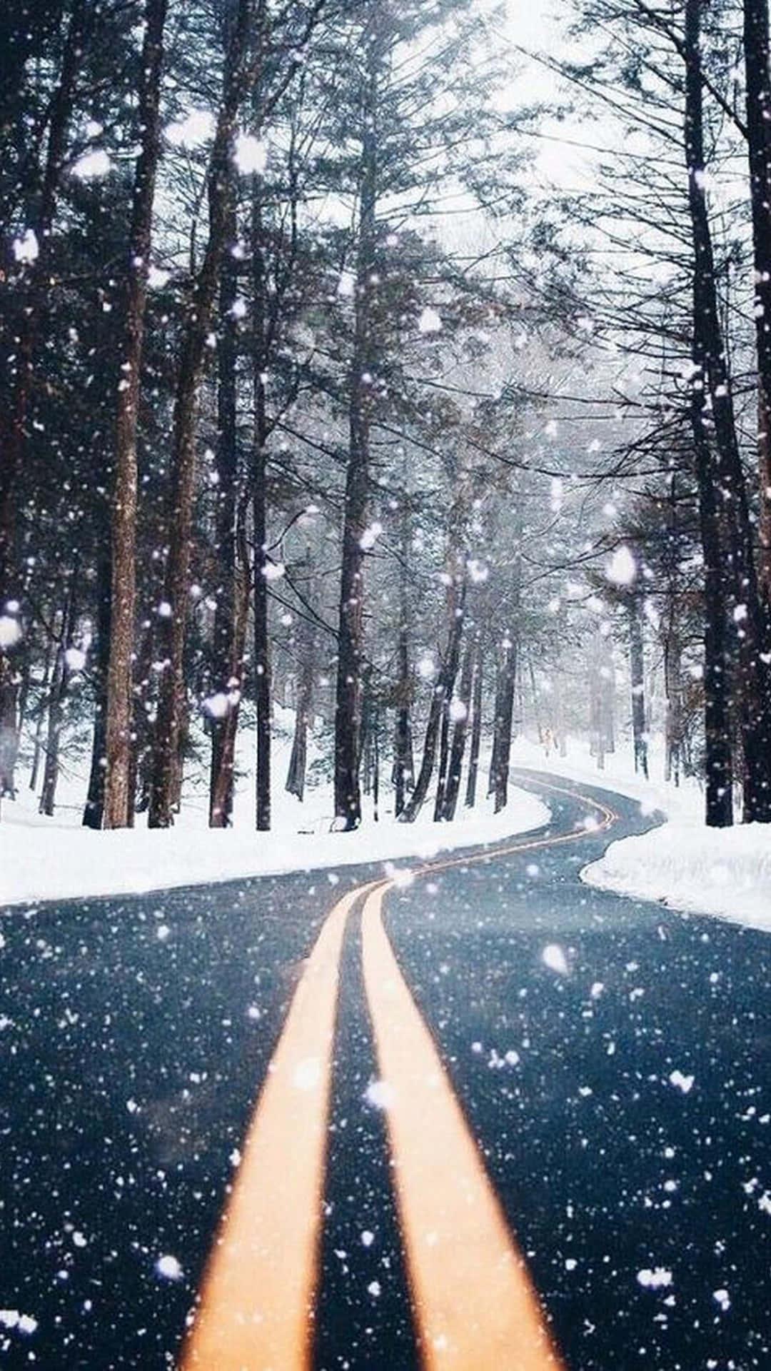 Empty Road With Snow Phone Background — 1080x1920 wallpaper