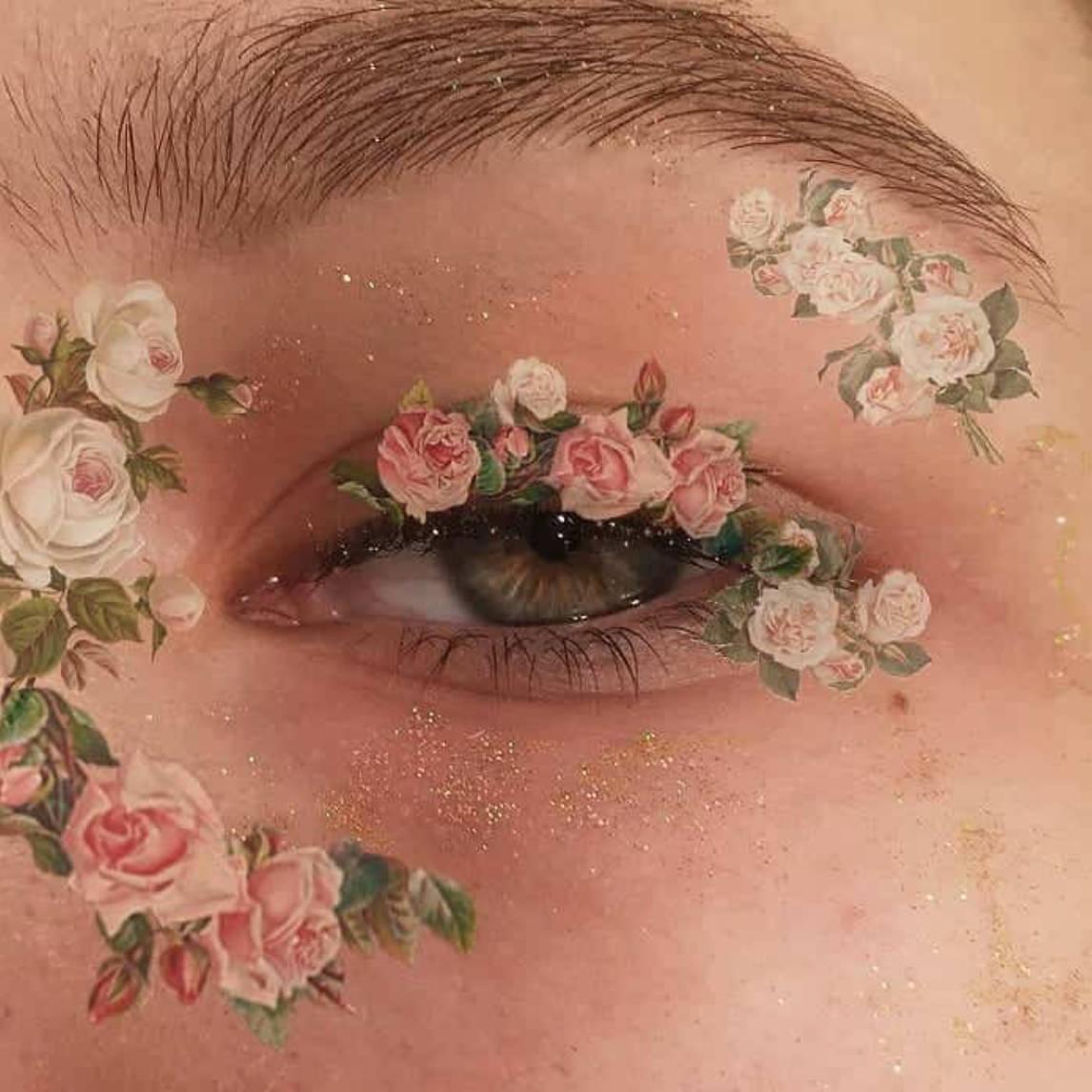Enchanting Aesthetic Eye Pfp Embellished with Floral Stickers — 1146x1146 wallpaper