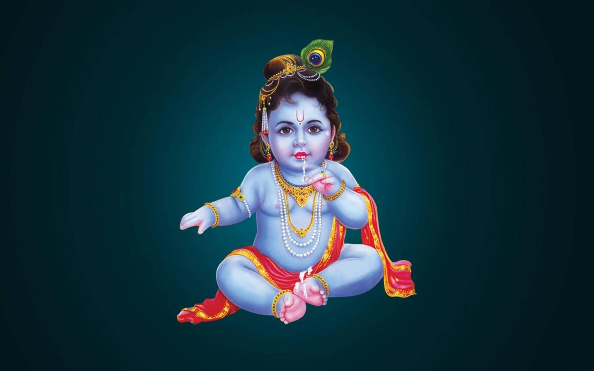 Enchanting Bal Krishna Immersed In Delightful Curd Eating Moment — 1920x1200 wallpaper