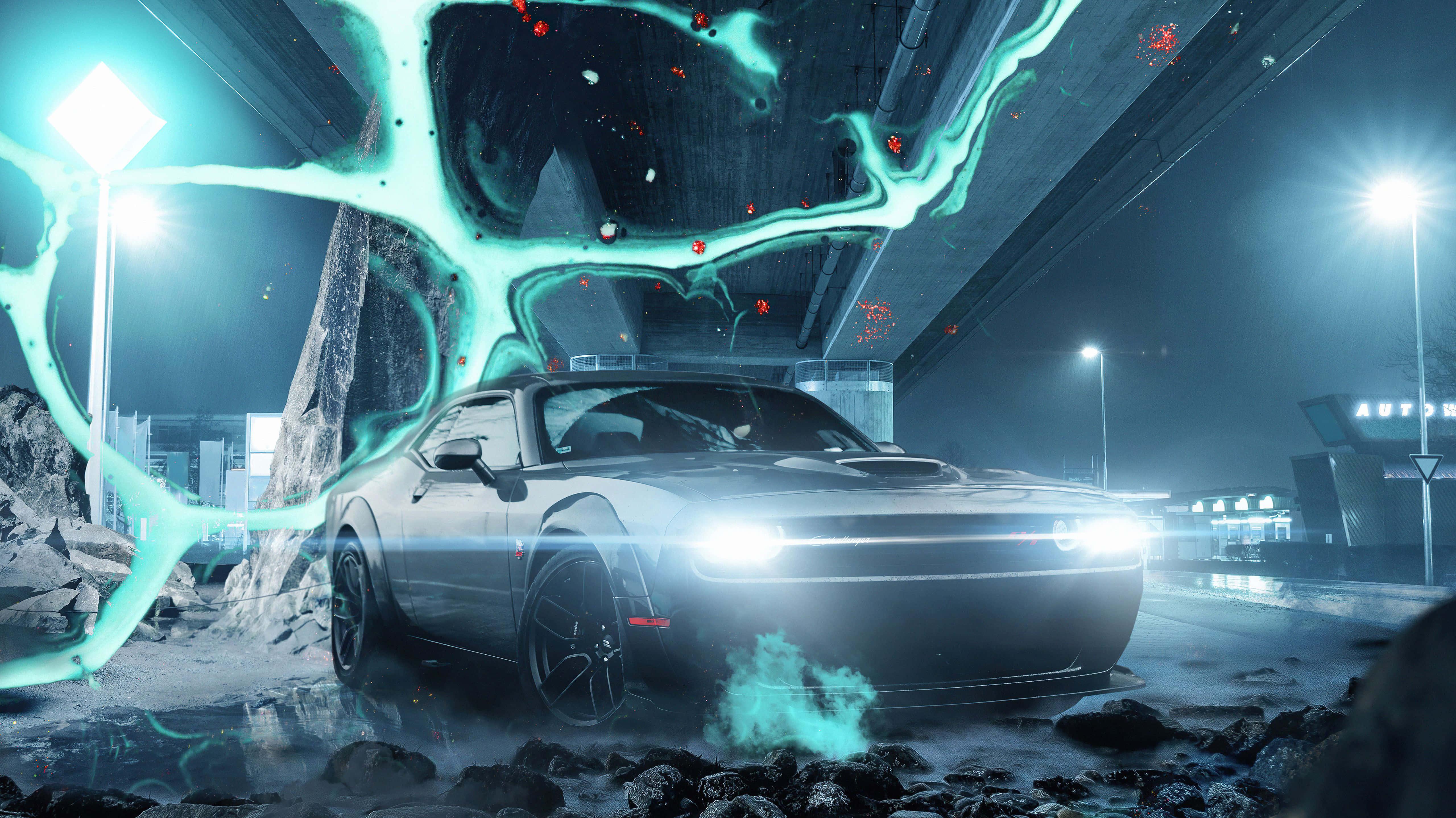 Enjoy the thrill of a fast ride with the Dodge Challenger 4k — 5120x2880 wallpaper