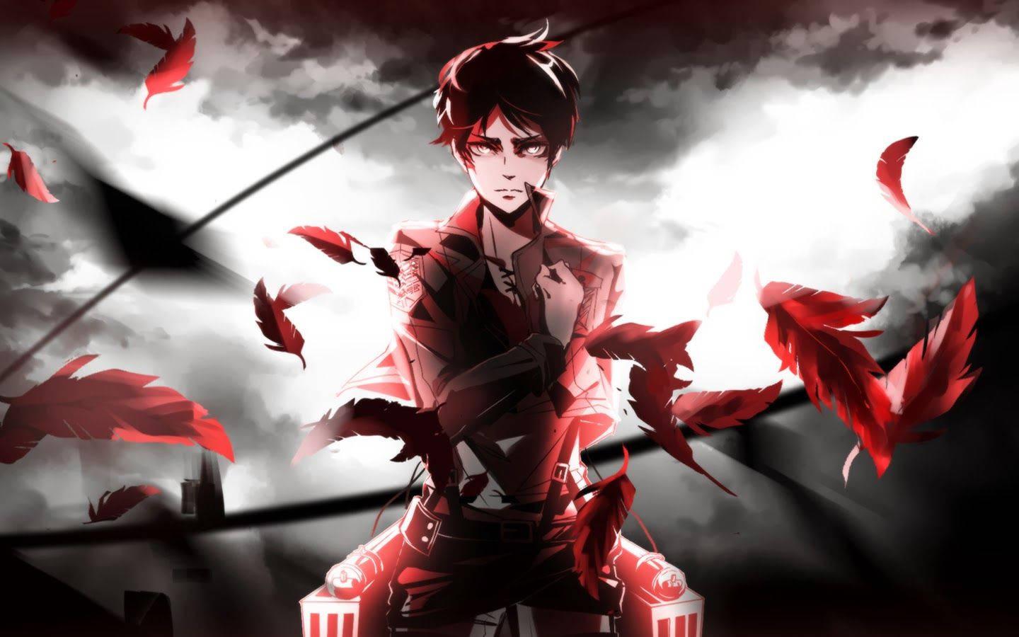 Eren Jaeger, a brave soldier and hero of theTV anime series Attack On Titan, salutes with defiance — 1440x900 wallpaper
