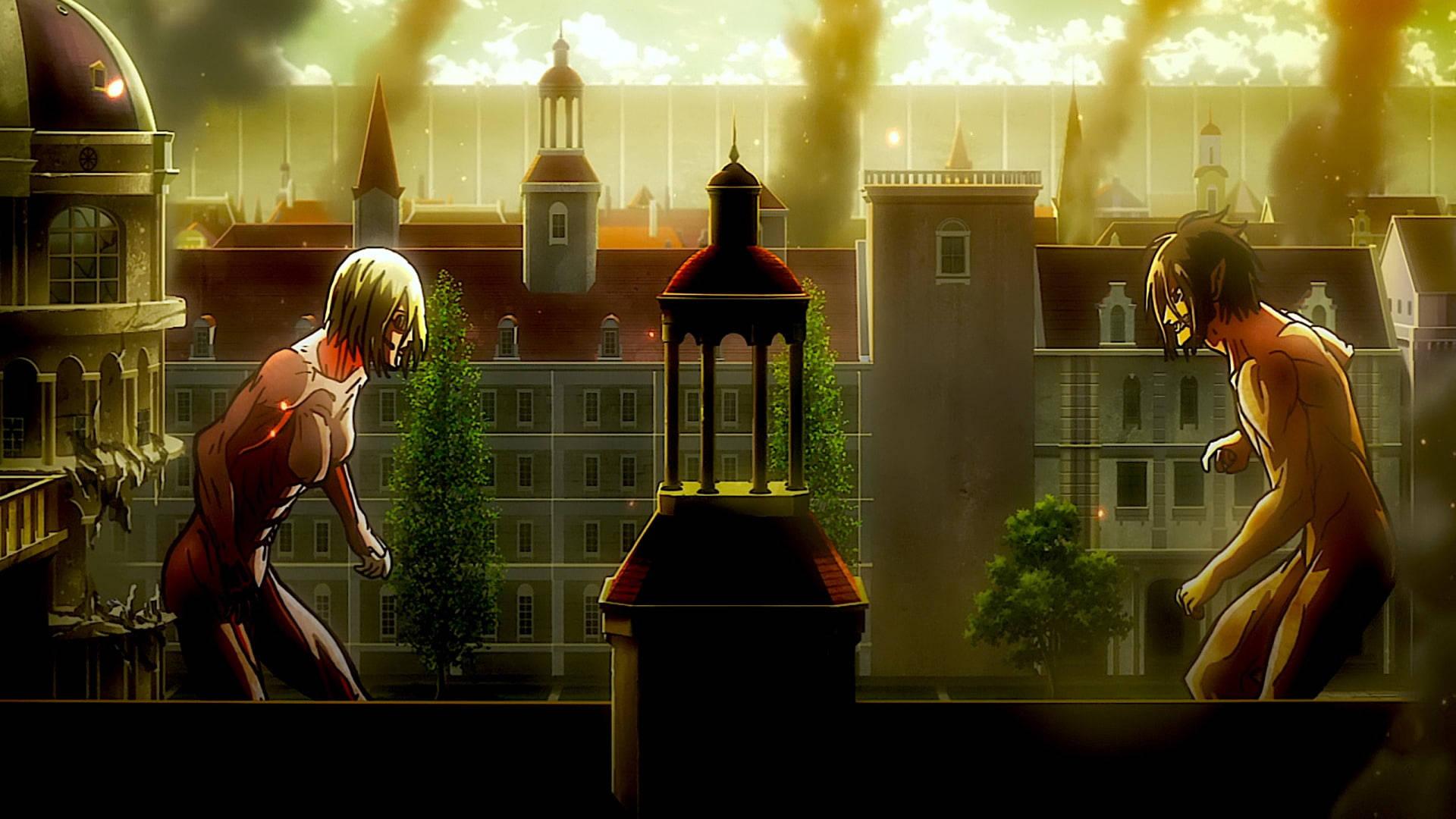 Eren Yeager And The Female Titan — 1920x1080 wallpaper