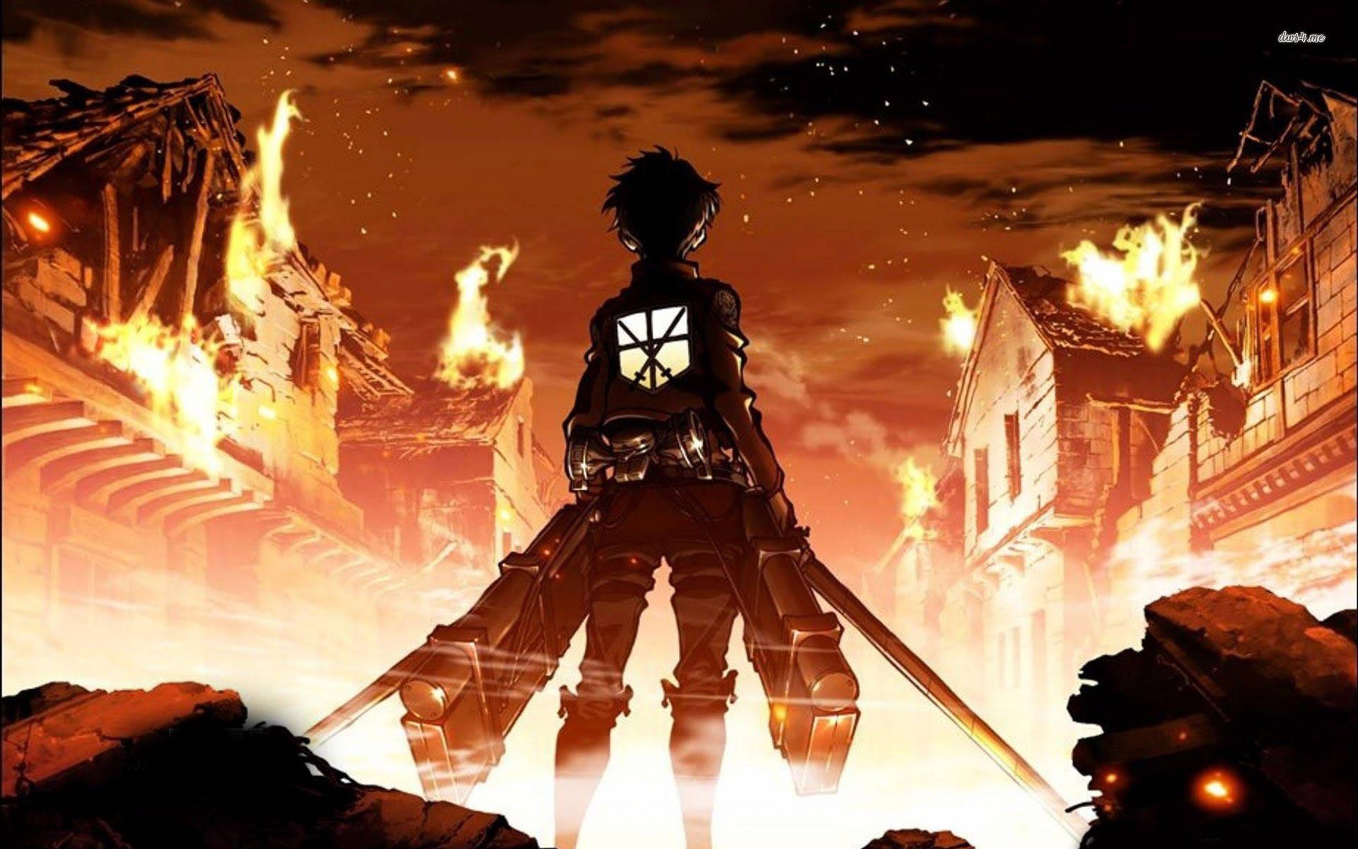 Eren Yeager Burning City — 1920x1200 wallpaper