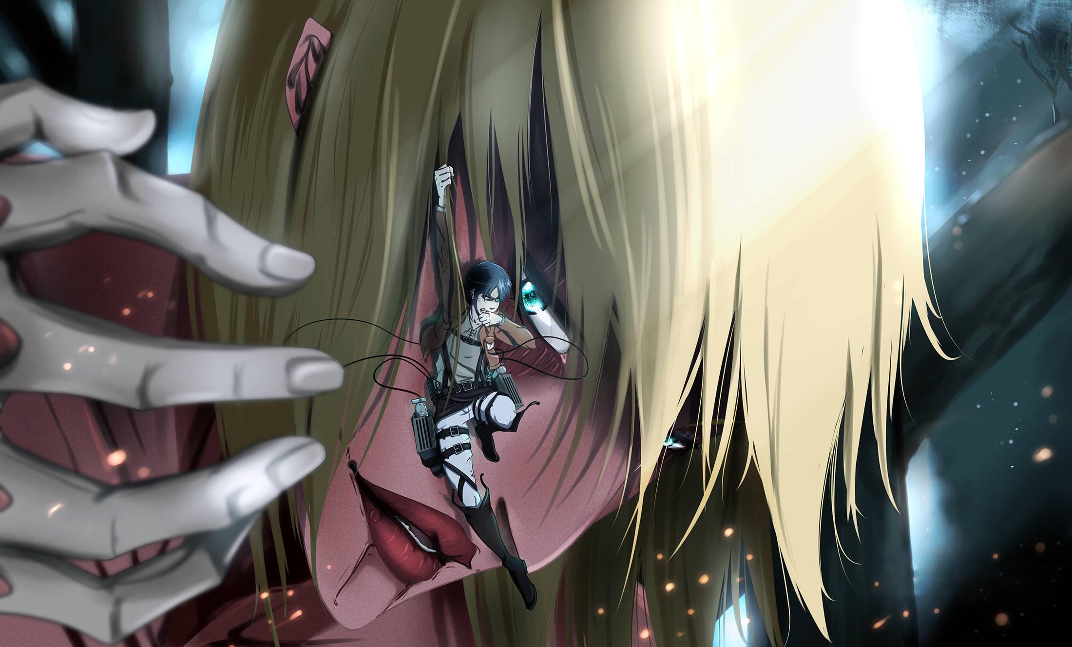Eren Yeager With Female Titan — 2200x1327 wallpaper