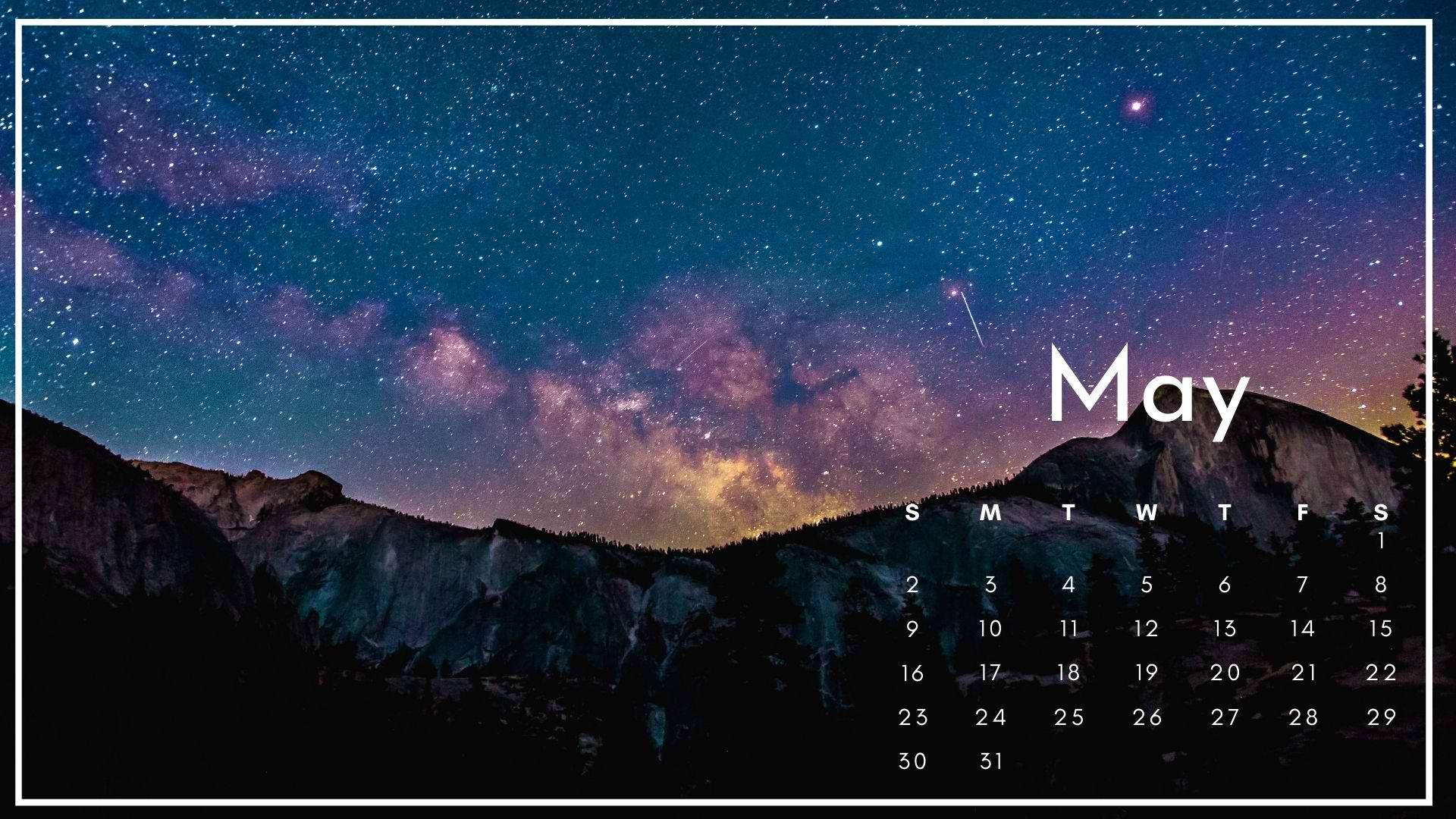 Escape the everyday and explore the wonders of the universe with the May 2021 Aesthetic Galaxy Calendar — 1920x1080 wallpaper