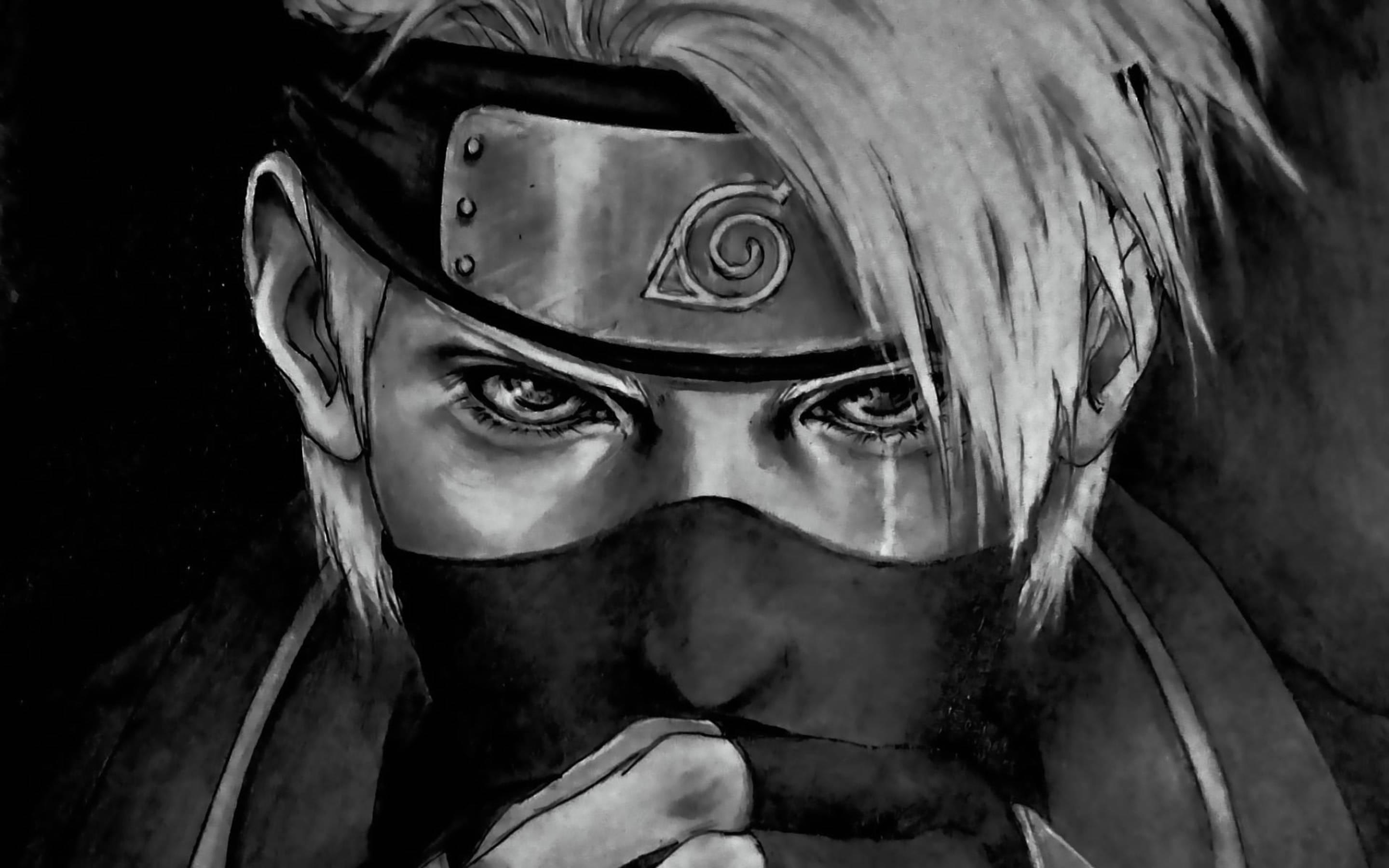 Etched BW Cool Kakashi Art — 2880x1800 wallpaper