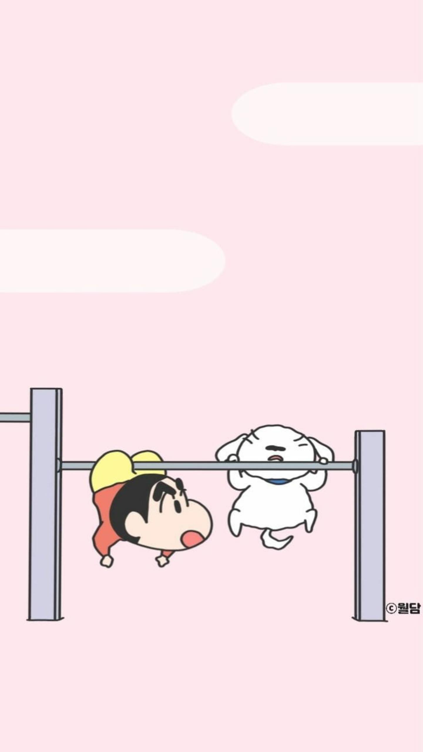 Exercising Shiro And Shinchan Aesthetic — 1440x2560 wallpaper