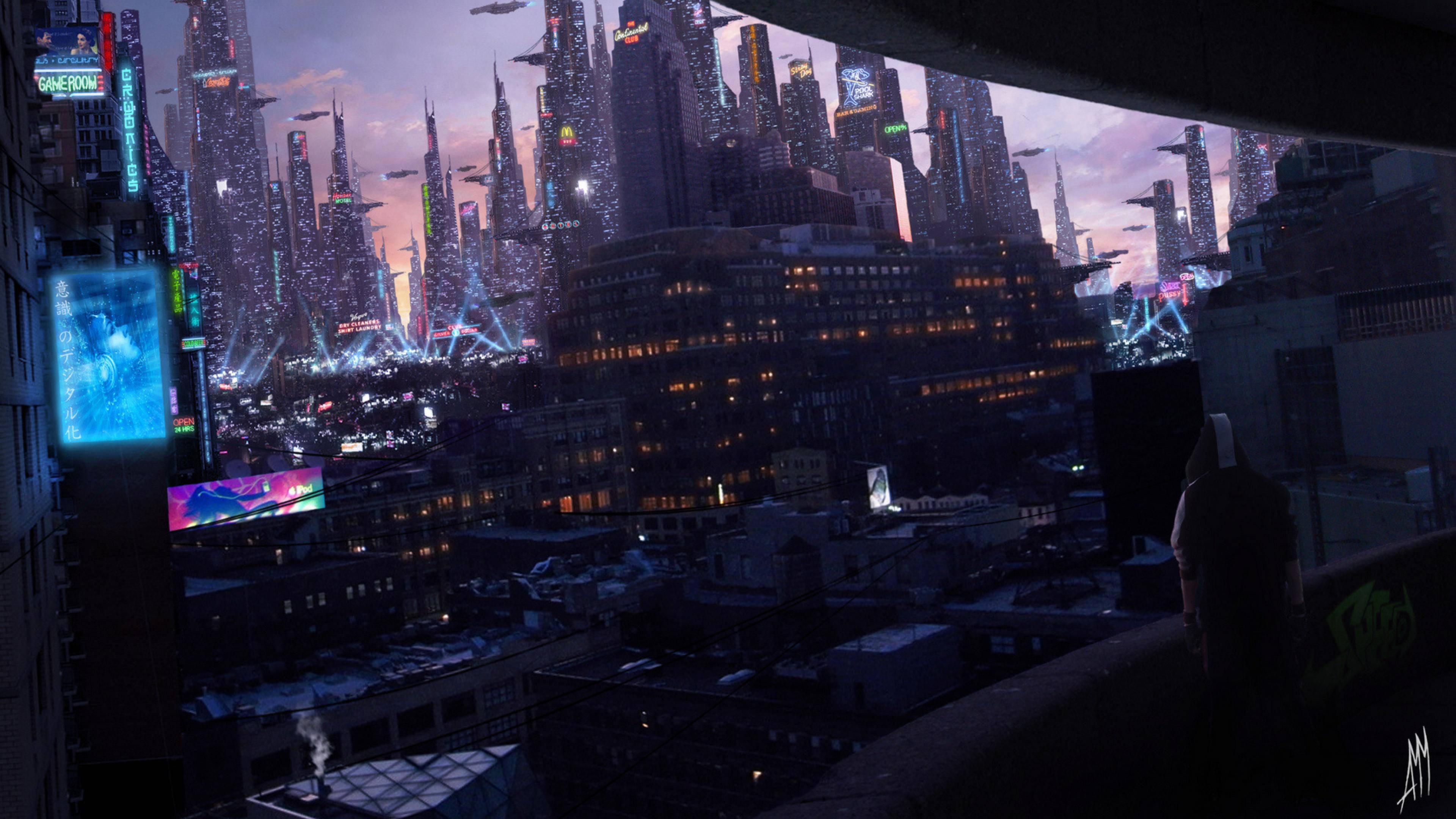 Explore the cyber-future: A Look at the Towers and High-Tech of Cyberpunk — 3840x2160 wallpaper