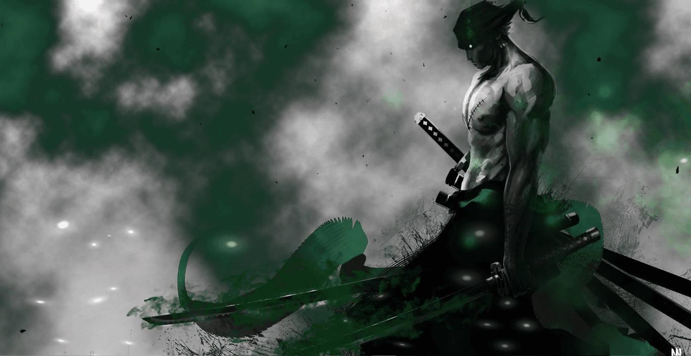 Explore the Power of Dark Zoro and Green Smoke — 1366x705 wallpaper