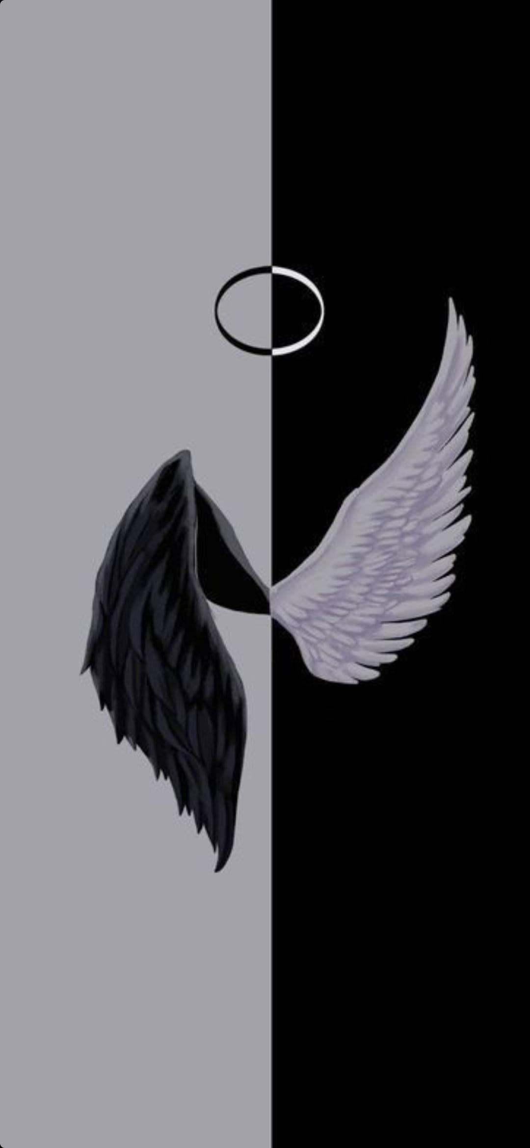 Fallen And Guardian Angel Black And White PFP — 1080x2340 wallpaper