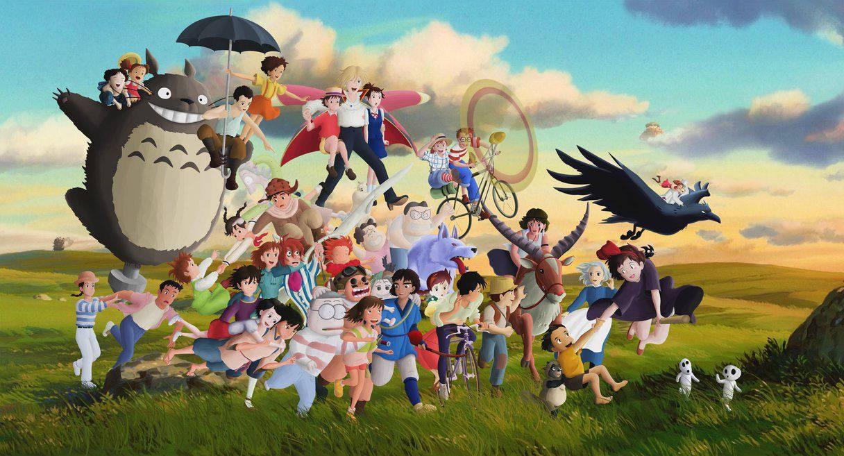 Fan-favorite characters from Studio Ghibli films such as Totoro, Kiki, and Ponyo all in one place. — 1216x657 wallpaper