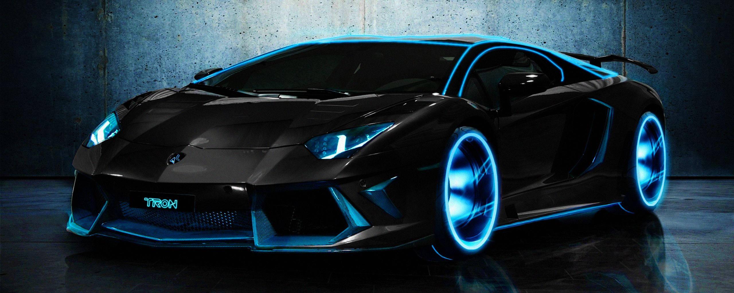 Feel The Power of the Lamborghini Aventador in This Stunning TRON Theme Design — 2560x1024 wallpaper