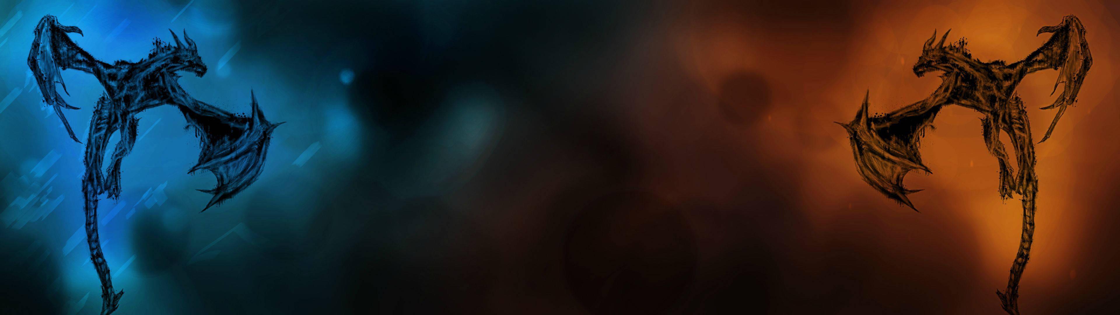 Fierce Dragon over the Forest - Dual Monitor — 3840x1080 wallpaper