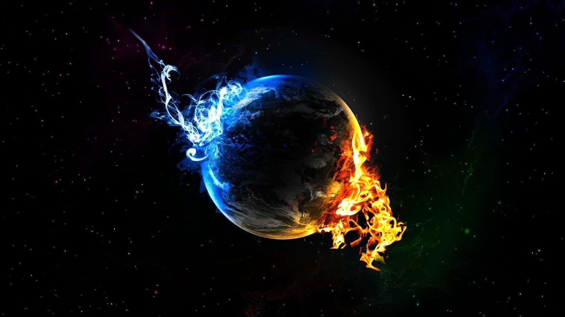 Fire And Ice Earth Digital Art Background — 1920x1080 wallpaper