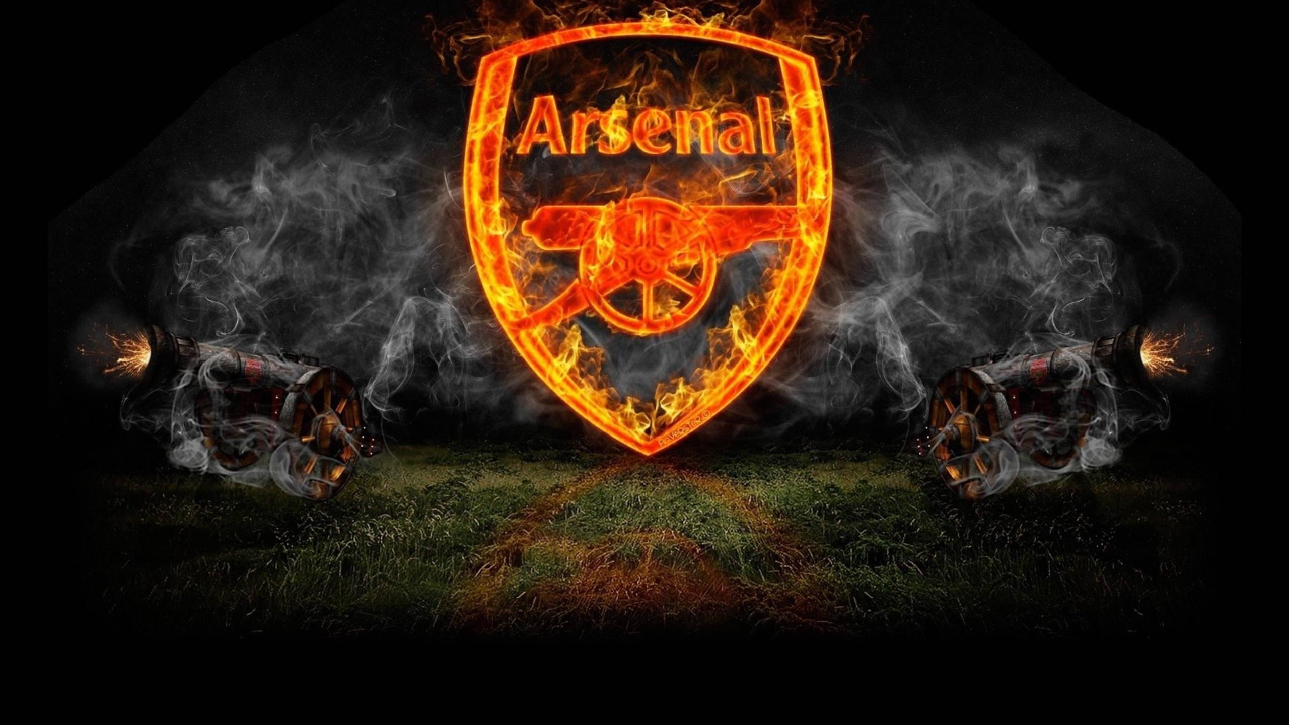 Flaming Arsenal Emblem — 2560x1440 wallpaper