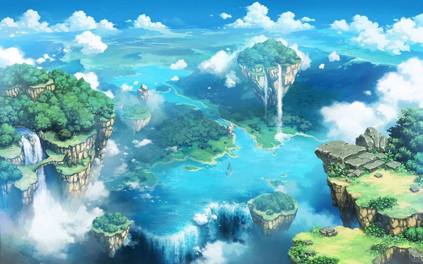 Floating Villages Anime Scenery — 1440x900 wallpaper