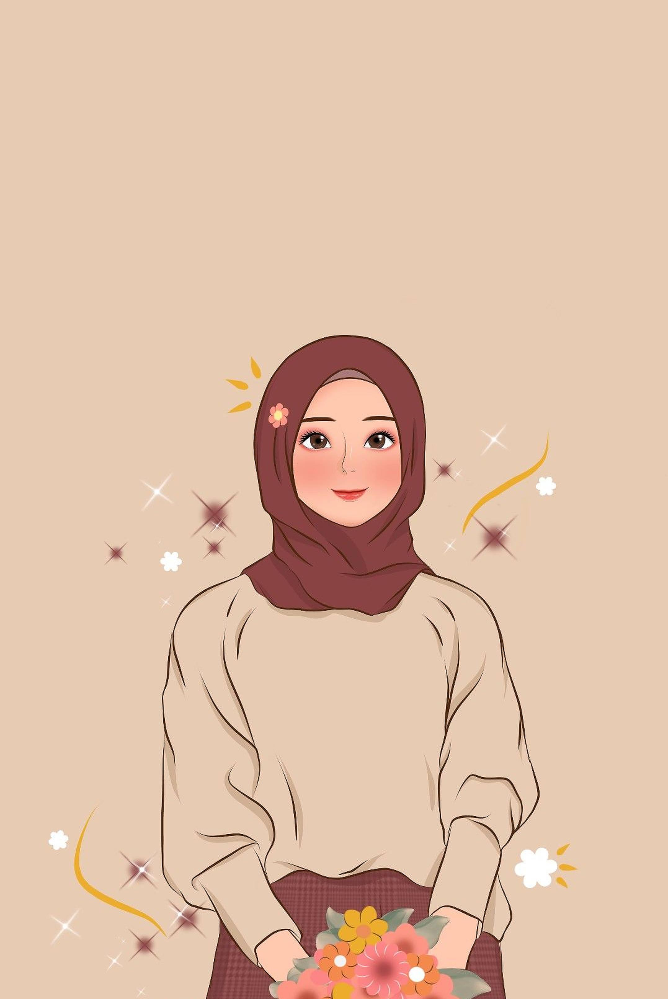Flower Cartoon Hijab — 2154x3222 wallpaper