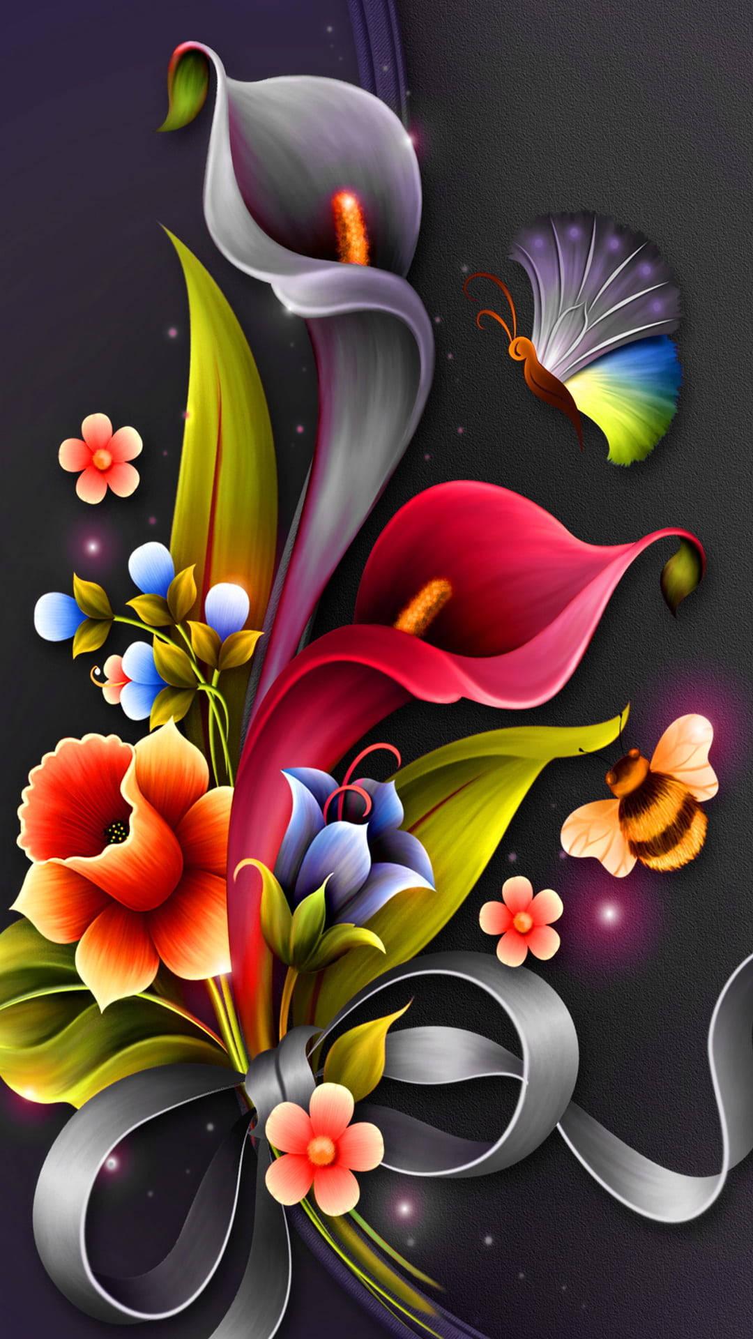 Flower Mobile Bouquet Graphic Illustration — 1080x1920 wallpaper
