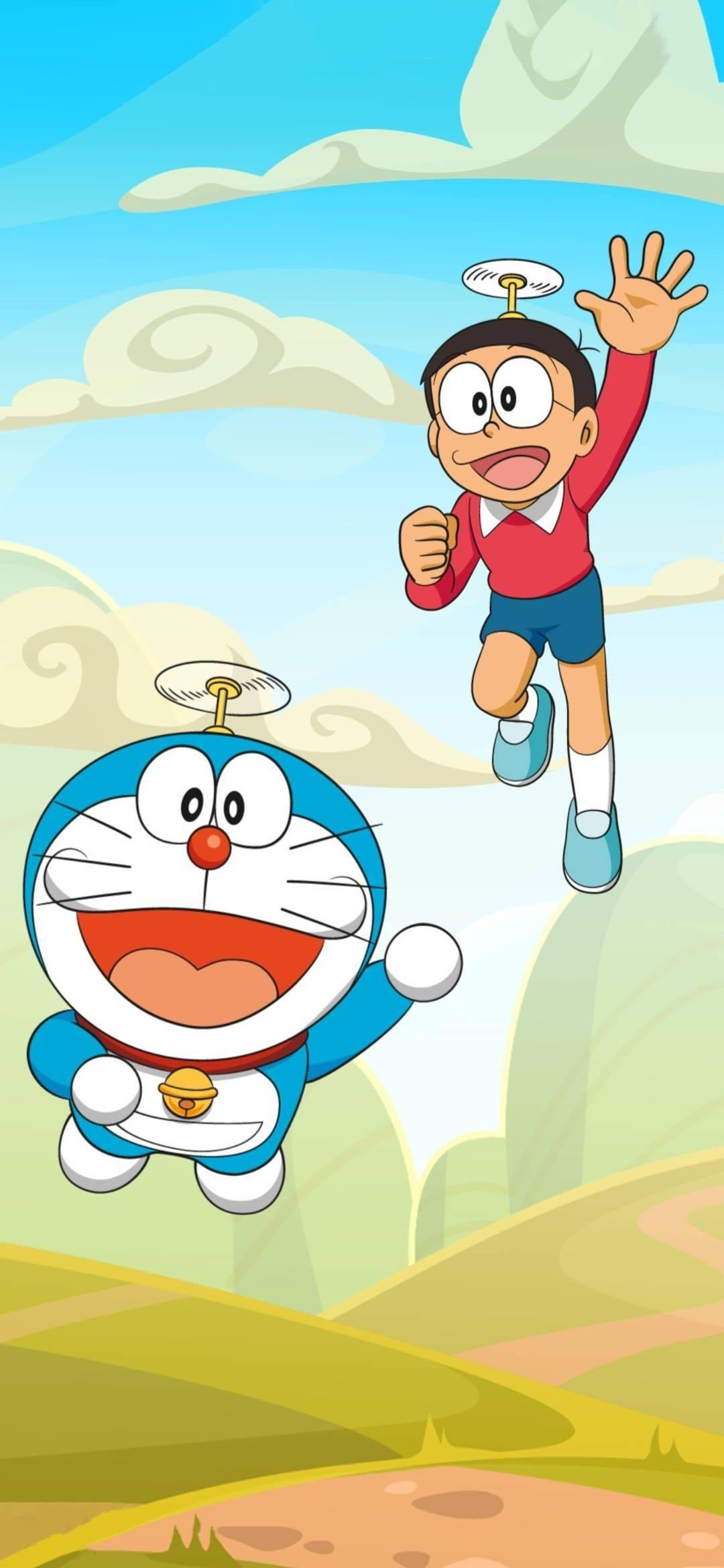 Flying Nobita And Doraemon iPhone — 1080x2340 wallpaper