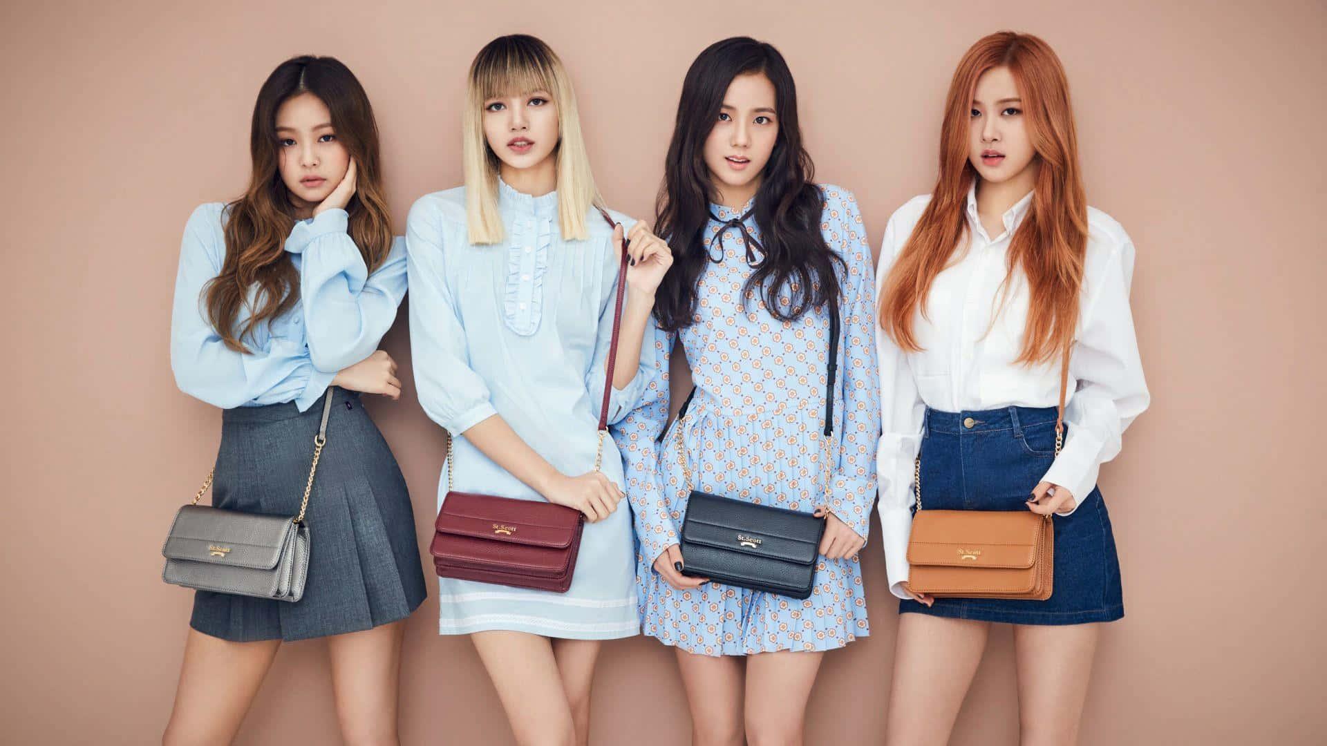 four girls in dresses posing for a photo — 1920x1080 wallpaper