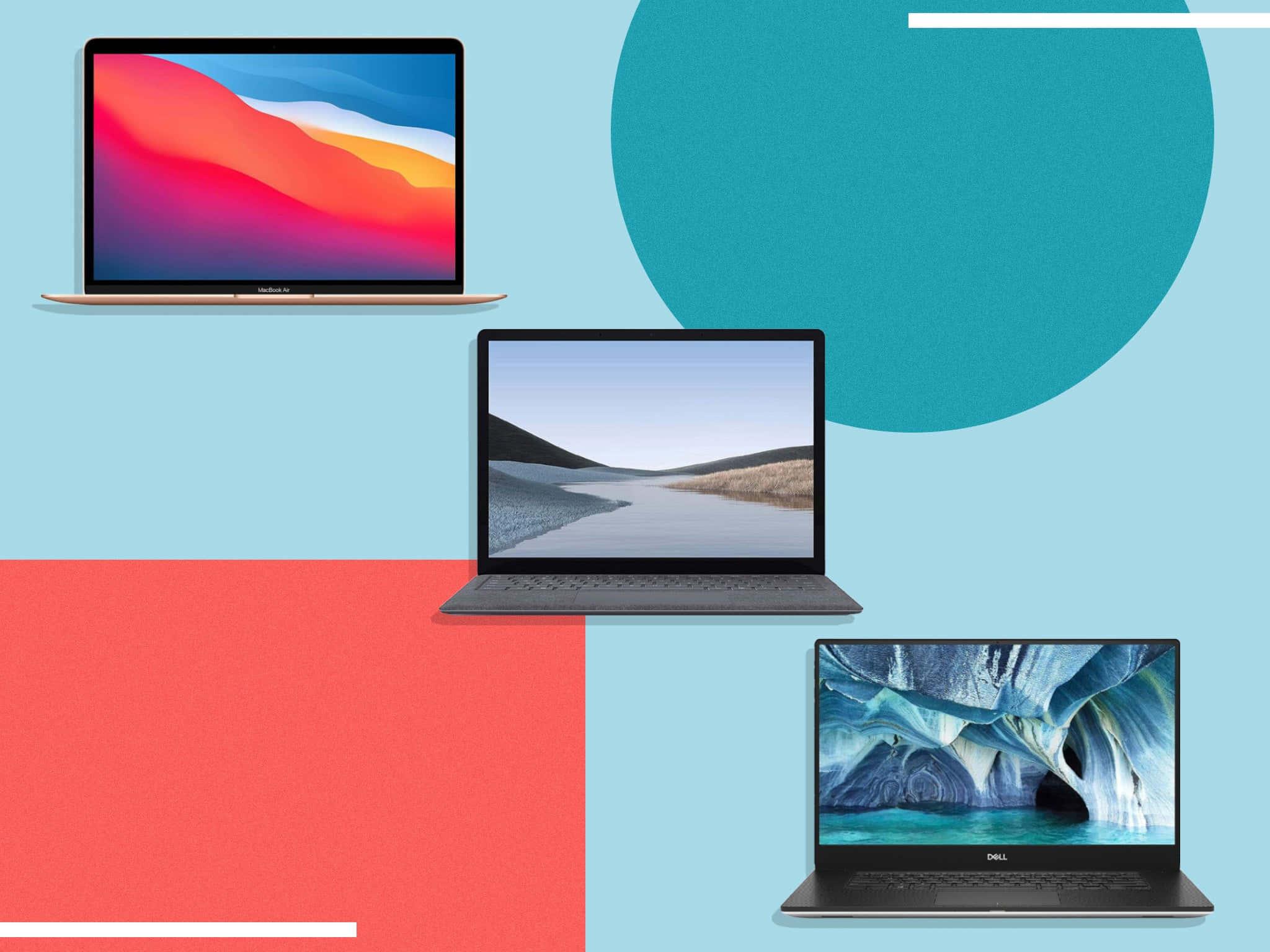 four laptops on a colorful background — 2048x1536 wallpaper