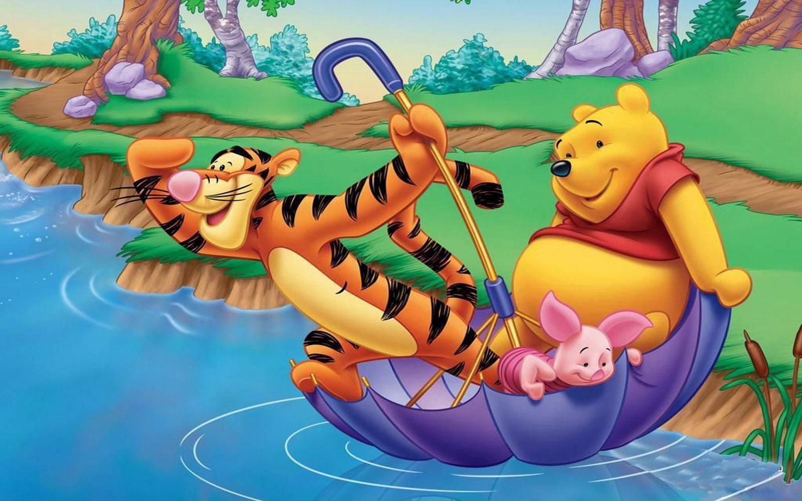 Friends Unite in the Rain with Winnie The Pooh — 1600x1000 wallpaper