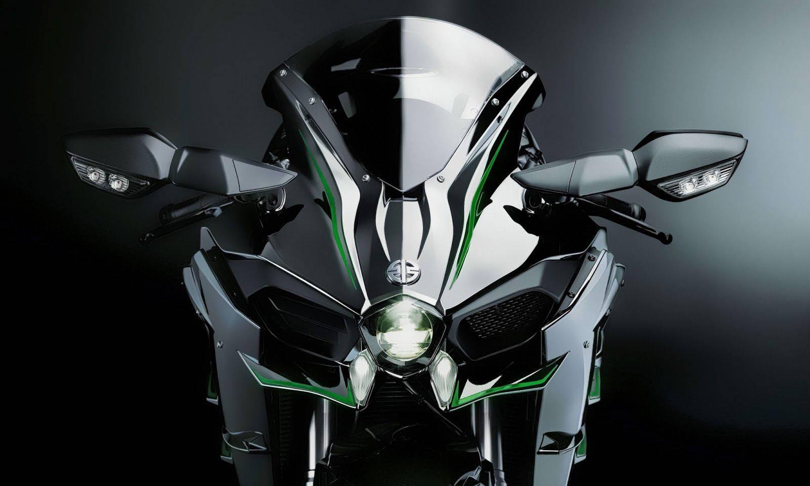 Front View of a sleek Kawasaki H2R - The epitome of raw power and speed — 1600x960 wallpaper
