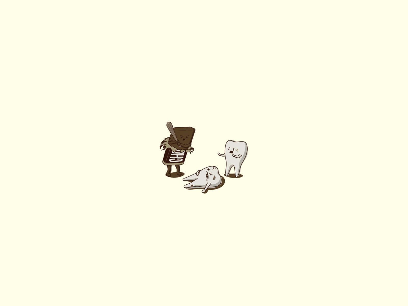 Funny Chocolate Bar Beating Up Tooth Background — 1600x1200 wallpaper