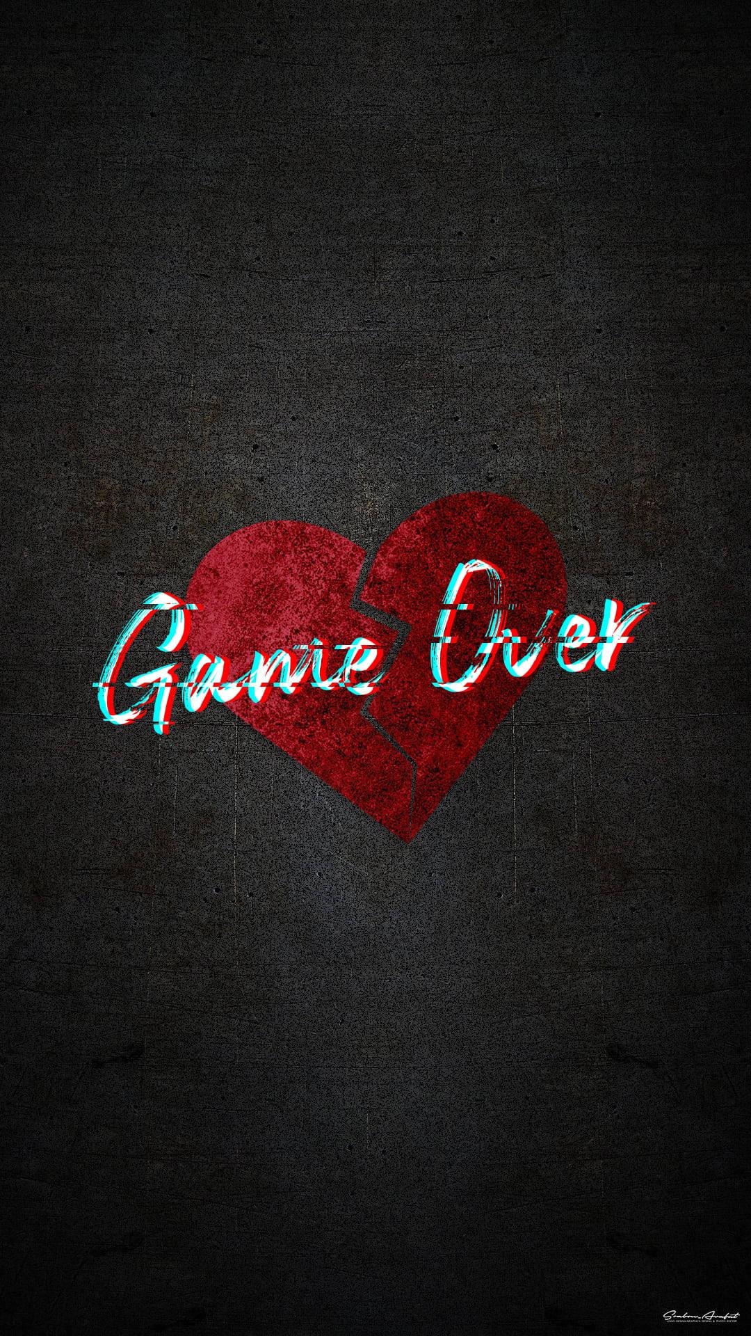 Game Over Broken Heart Black — 1080x1920 wallpaper