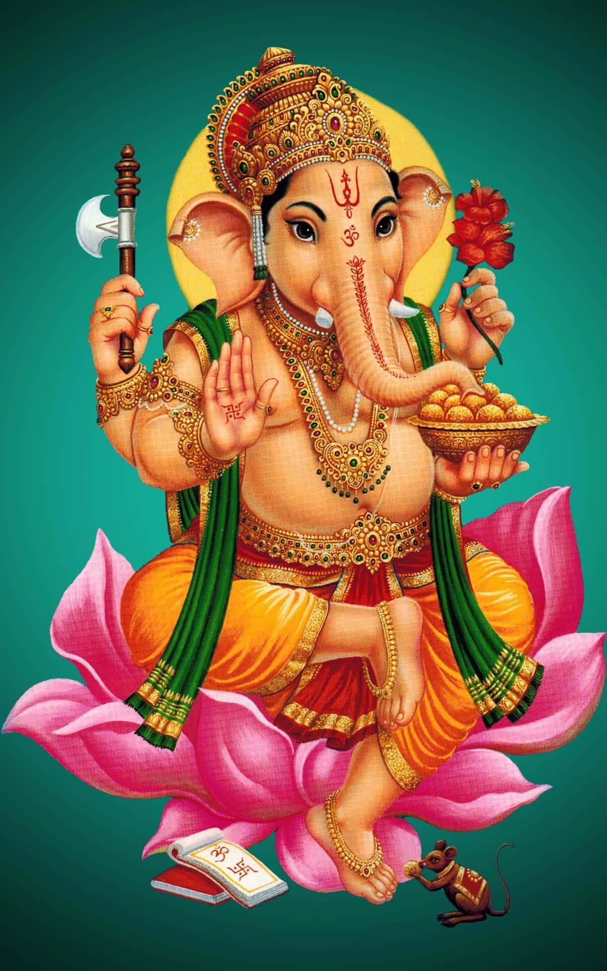 ganesha sitting on a lotus with a knife — 1200x1920 wallpaper