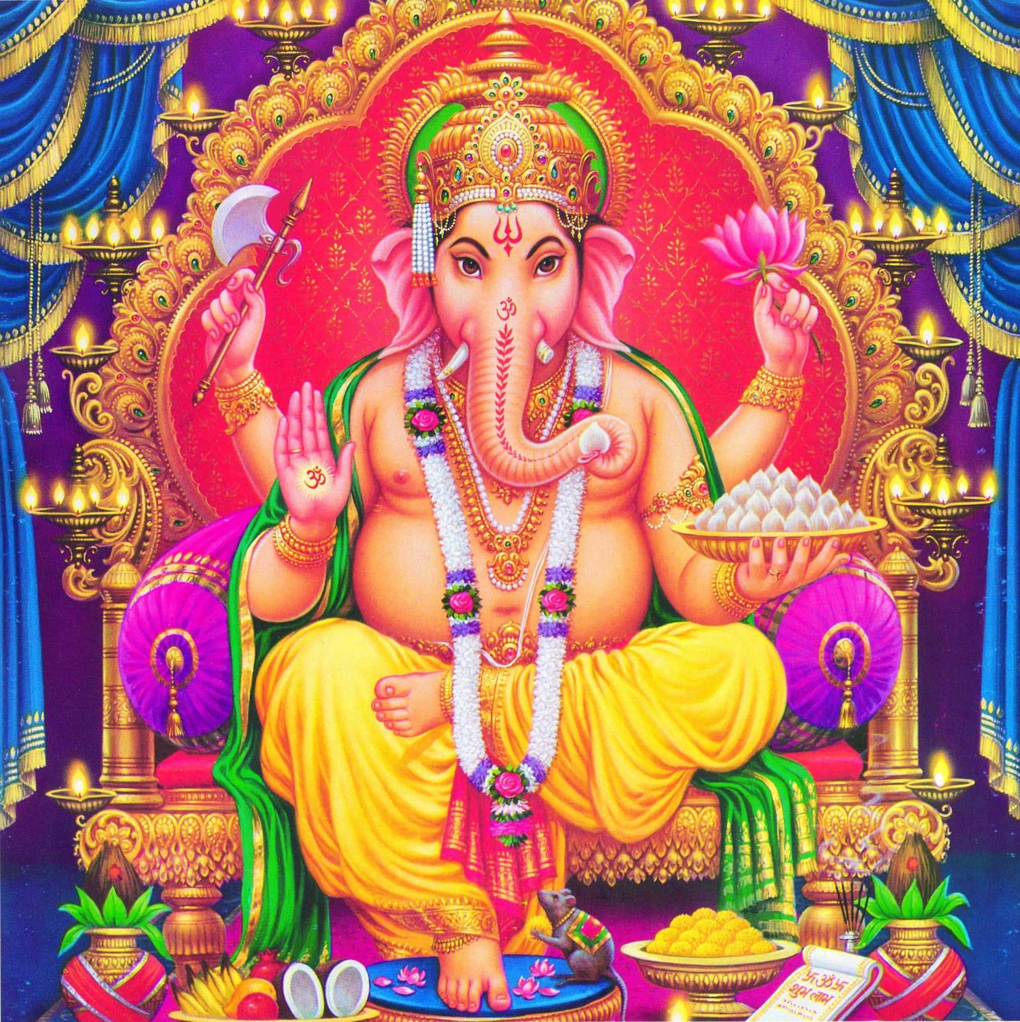 ganesha sitting on a throne with a lotus flower — 2000x2003 wallpaper