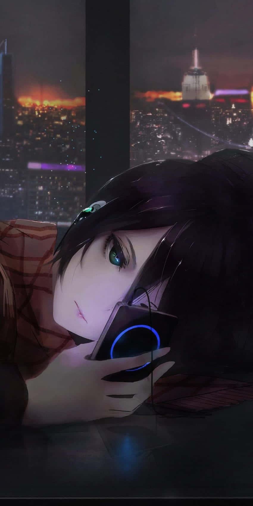 Gaze into the Eyes of Dark Anime Girl — 850x1700 wallpaper