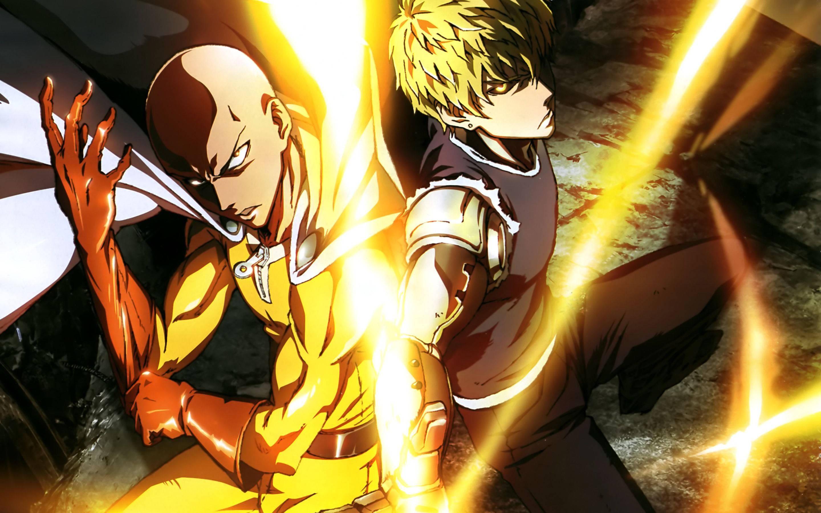 Genos protects Saitama, the One Punch Man — 2880x1800 wallpaper