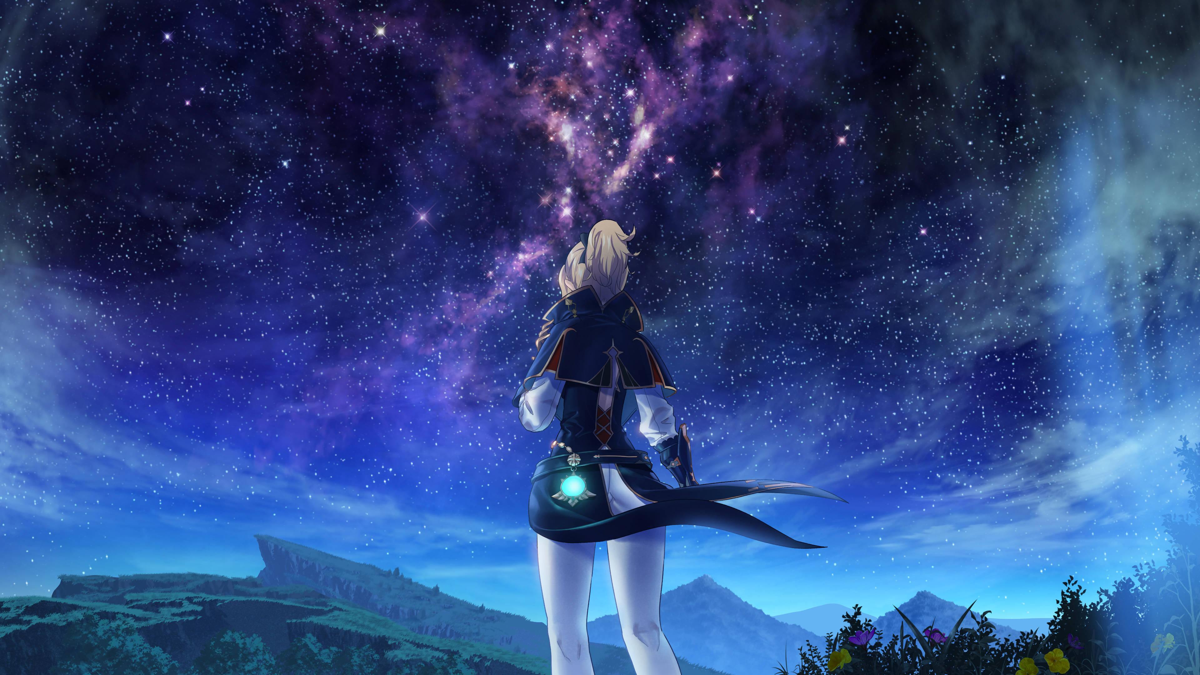 Genshin Impact Jean Looking At Galaxy — 3840x2160 wallpaper