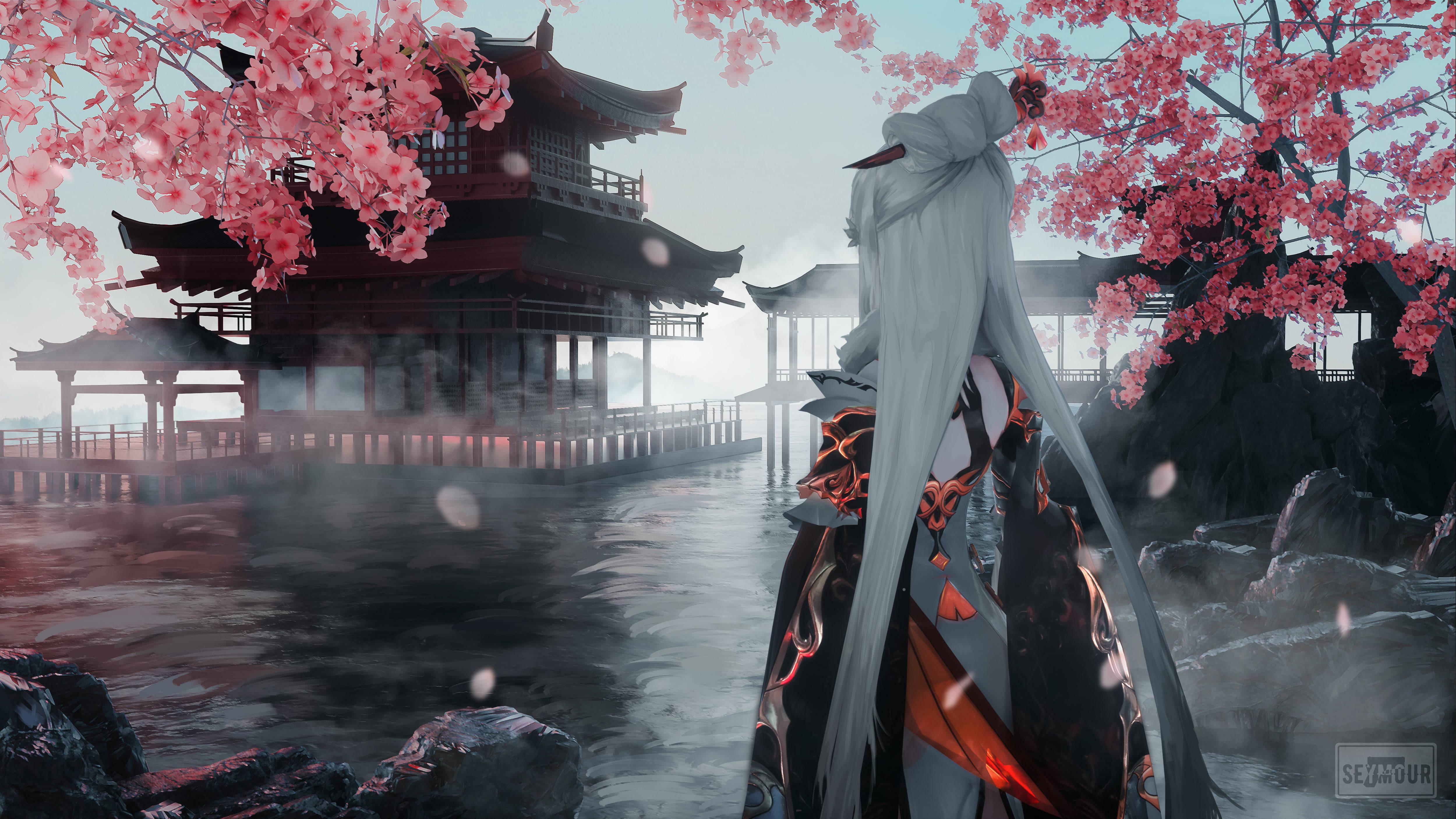Genshin Impact Ningguang Cherry Blossom — 5000x2812 wallpaper