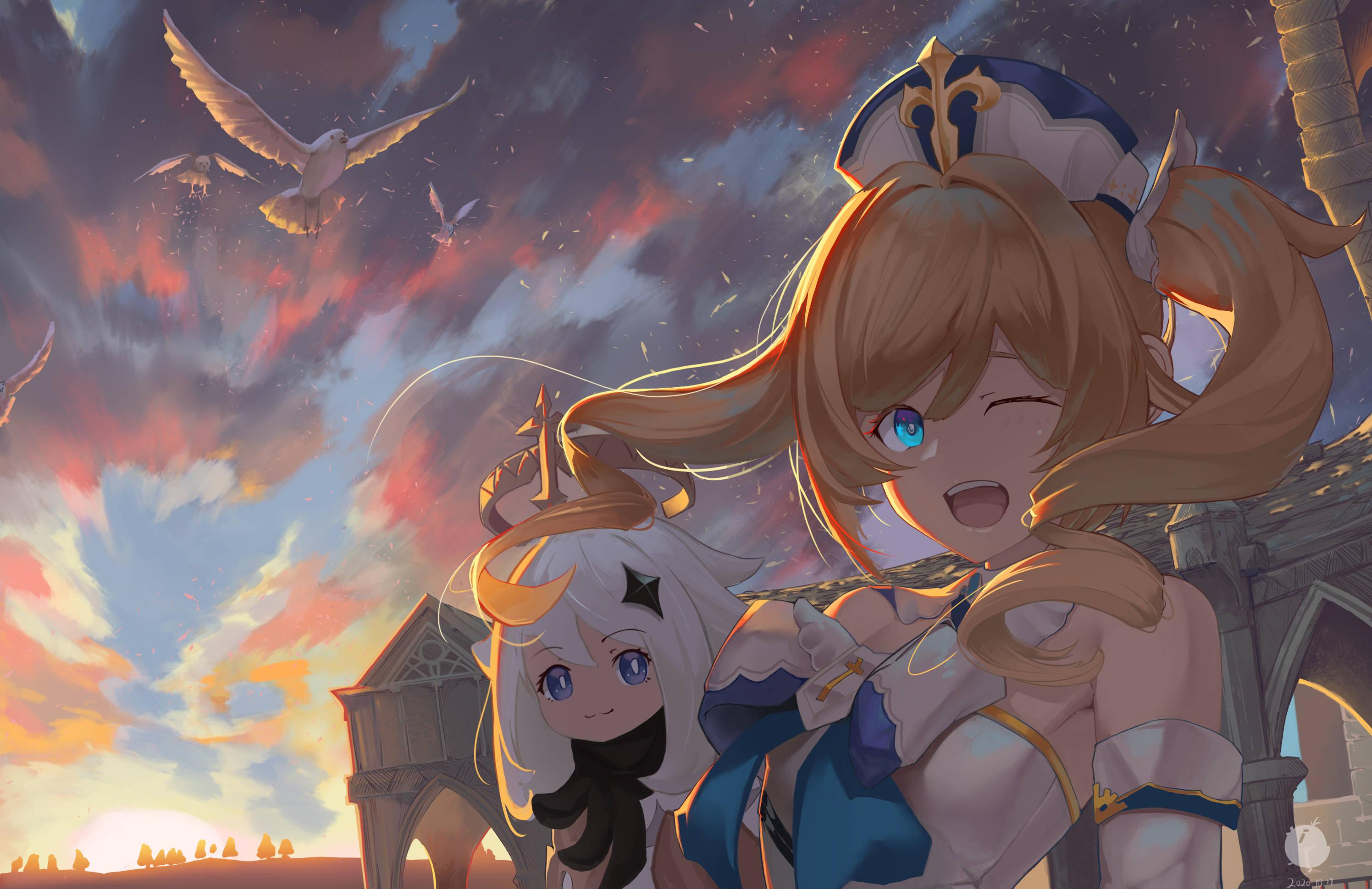 Genshin Impact Paimon And Barbara — 2997x1942 wallpaper