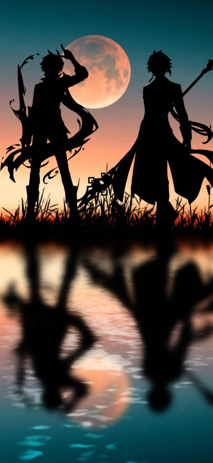 Genshin Impact Sunset Silhouette — 886x1920 wallpaper