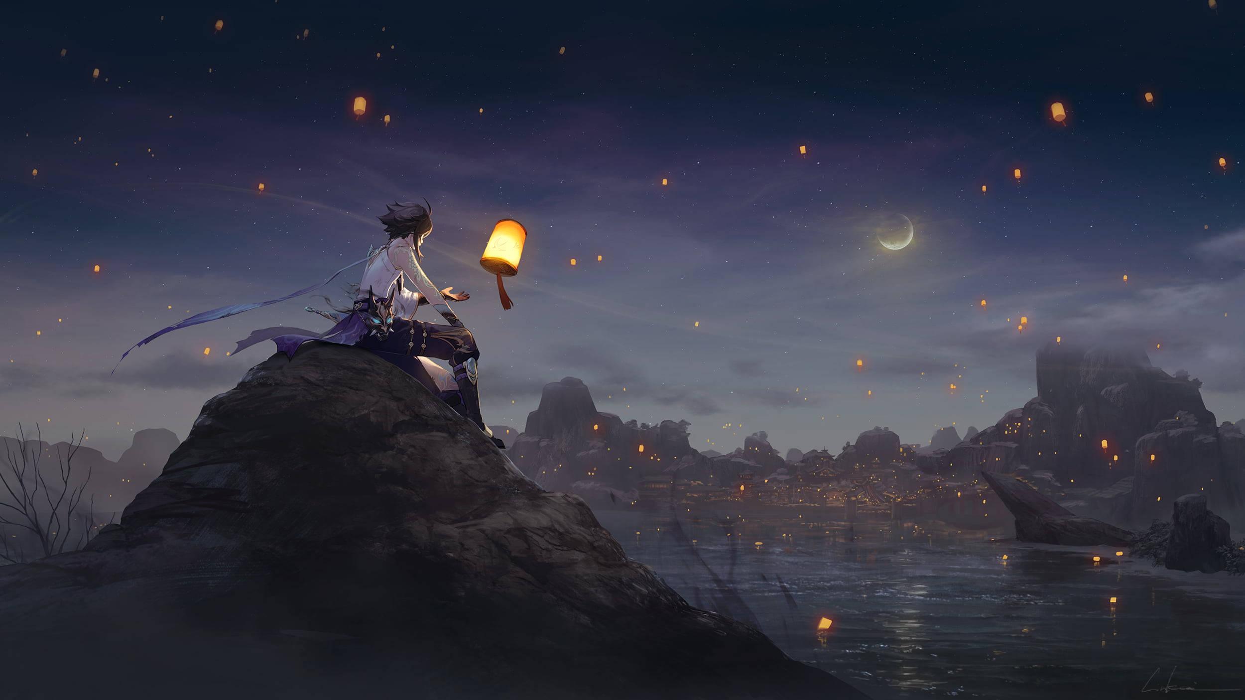 Genshin Impact Xiao With Lantern — 2500x1406 wallpaper