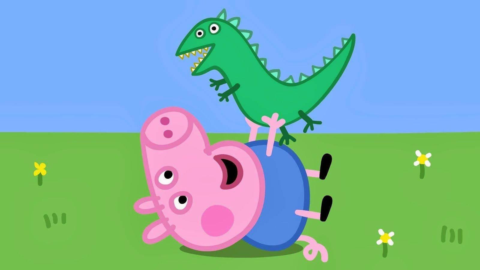 George the Dinosaur and Peppa Pig playing together — 1600x900 wallpaper