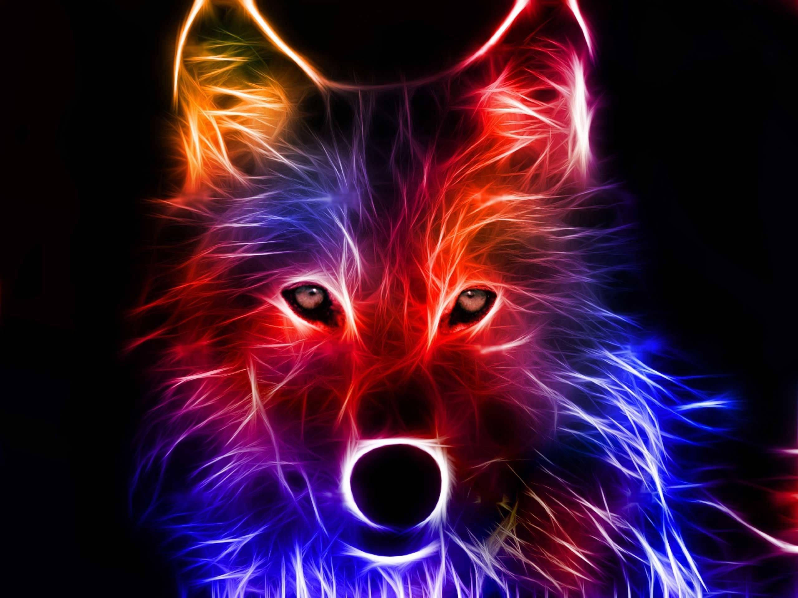 Get lost in the night and explore the beauty of the neon wolf — 2560x1920 wallpaper