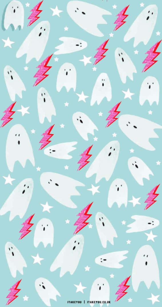 ghosts and stars on a blue background — 567x1073 wallpaper