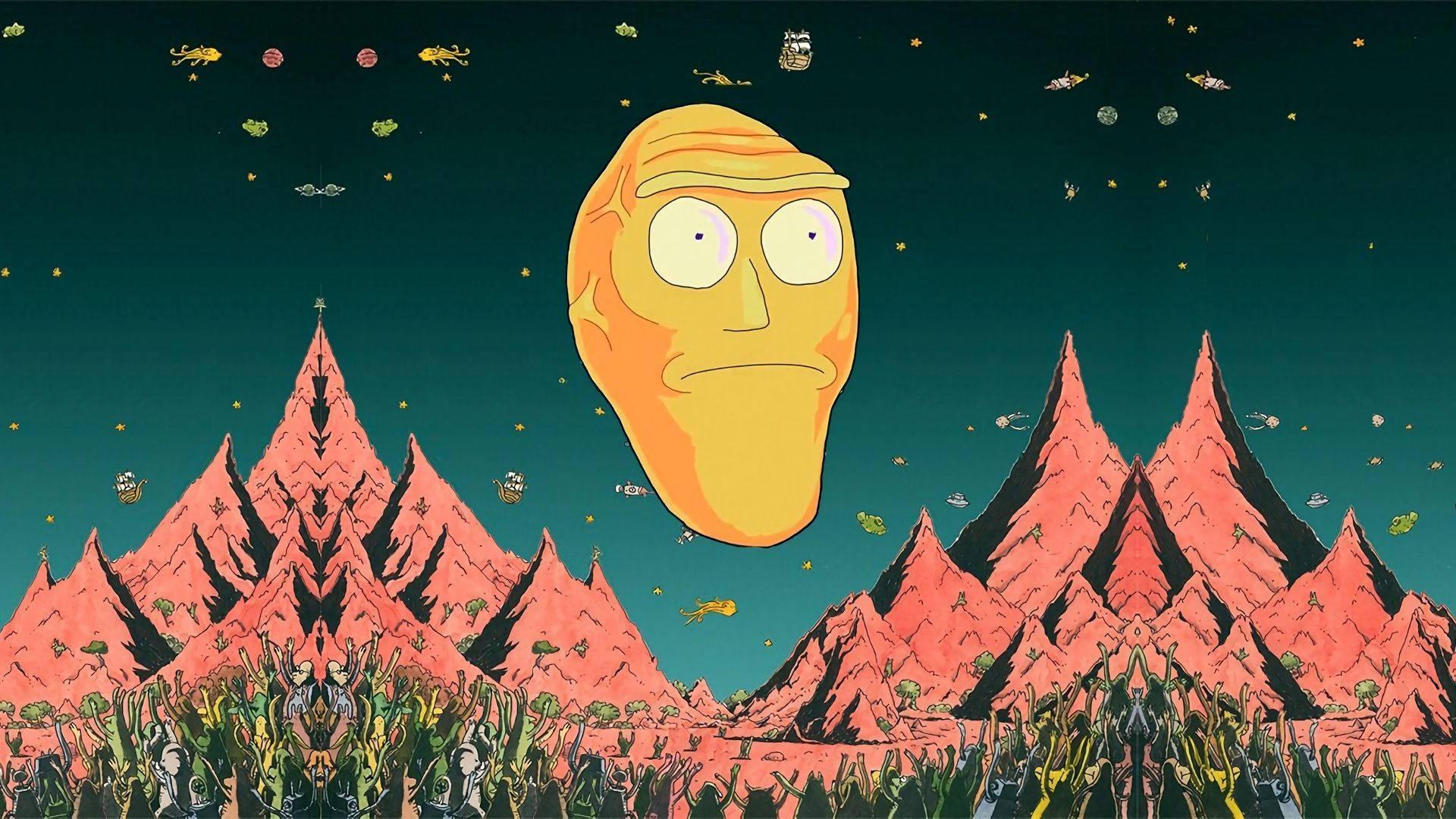 Giant Rick towers over Morty in this surreal Rick and Morty wallpaper. — 1920x1080 wallpaper