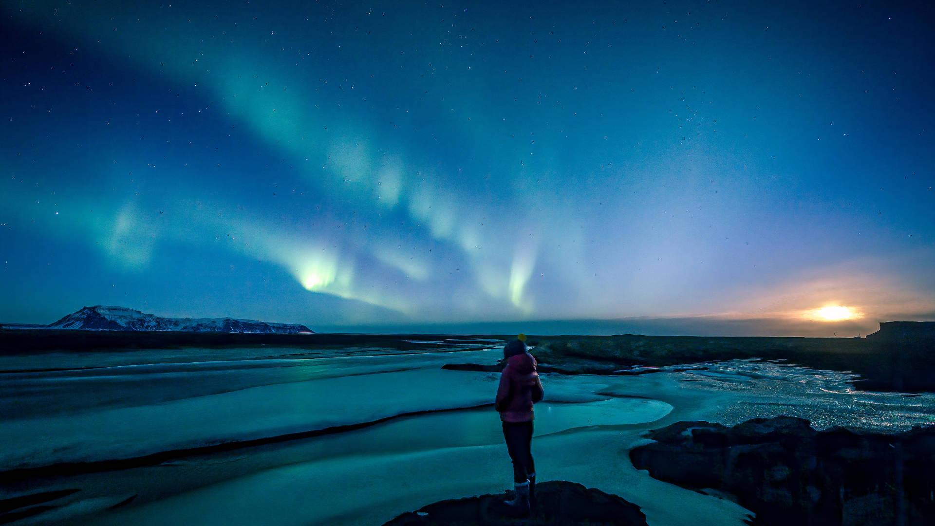 Girl Alone Aurora Borealis — 1920x1080 wallpaper
