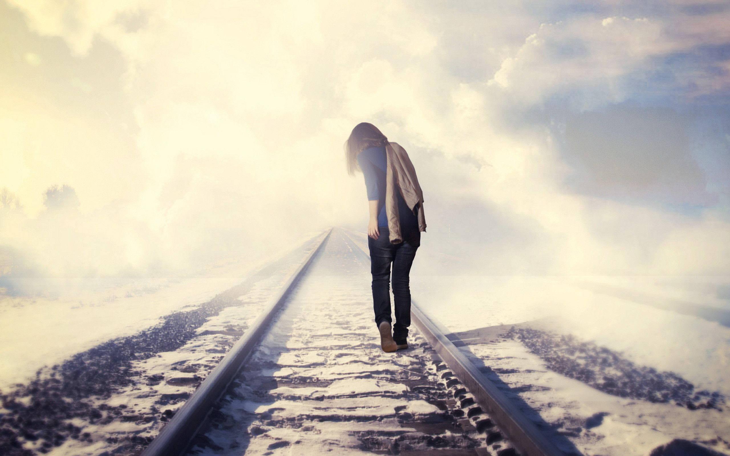 Girl Alone Train Tracks — 2560x1600 wallpaper