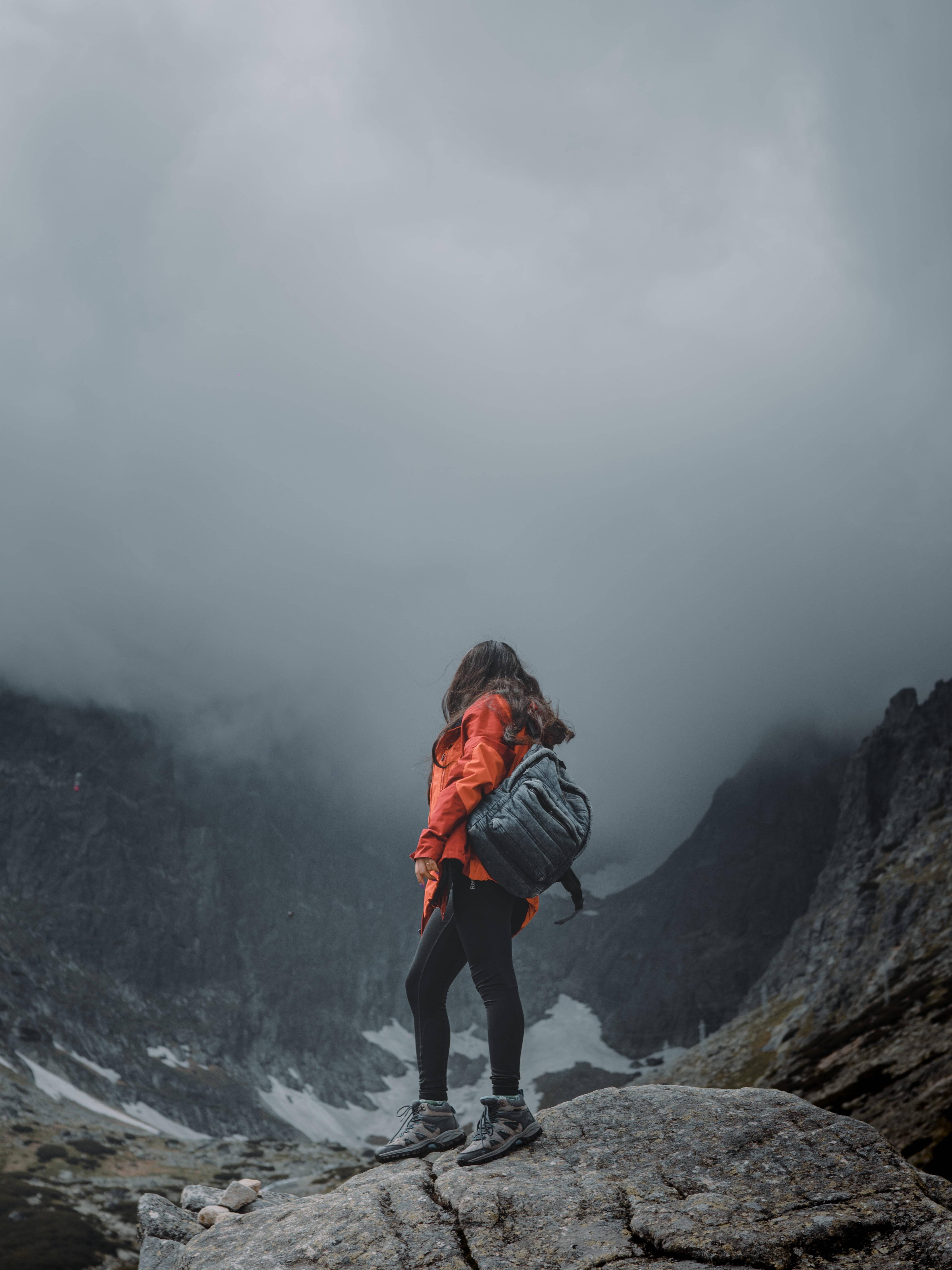 Girl Hiking Alone Mist — 4000x5333 wallpaper